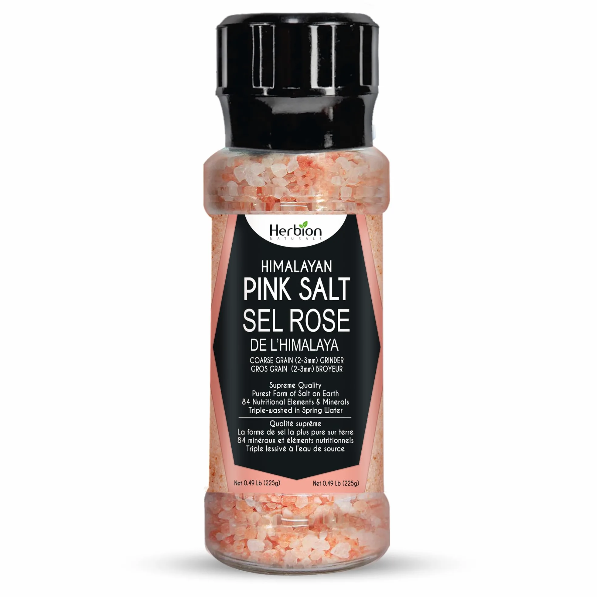 Herbion Naturals Himalayan Pink Salt Grinder a grana grossa, 225 grammi, facile da usare, qualità suprema, forma più pura di sale (confezione da 1)
