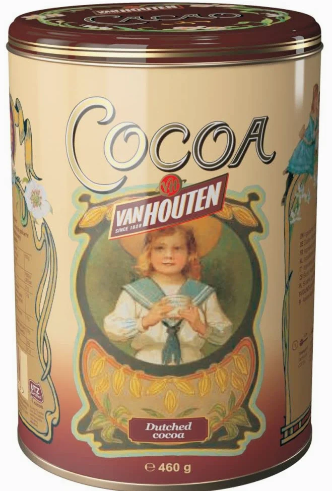 Van Houten Since 1828 Cocoa / Polvere di Cacao Ideale per Cioccolata Calda Conservato in Barattolo di Latta Decorato con Stampe in Stile Liberty - 1 x 500 Gram