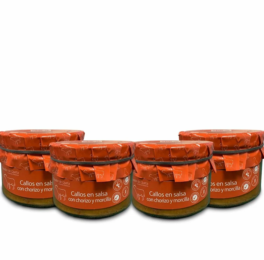 Trippa in salsa con chorizo ​​e sanguinaccio 560gr (Confezione da 4). Trippa alla Madrilena. Ricetta familiare, fatta in casa e artigianale. Conserve gourmet. Prodotto 100% fabbricato Spagna.