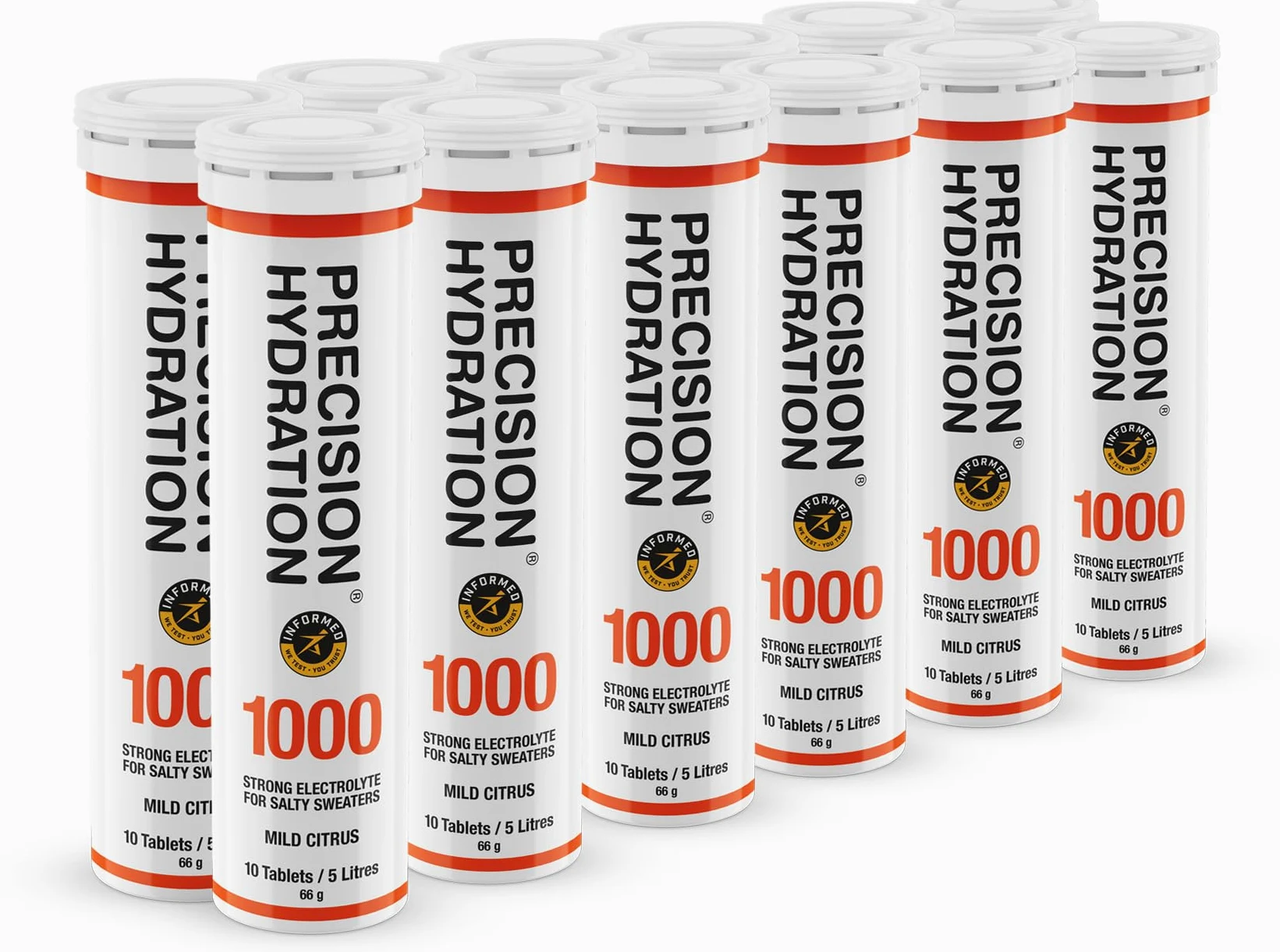 Precision Hydration Compresse Effervescenti - Elettroliti per Crampi - Basso Calorico, Senza Glutine, Vegano (12 Tube, 1000mg/L - Tubo Arancione)