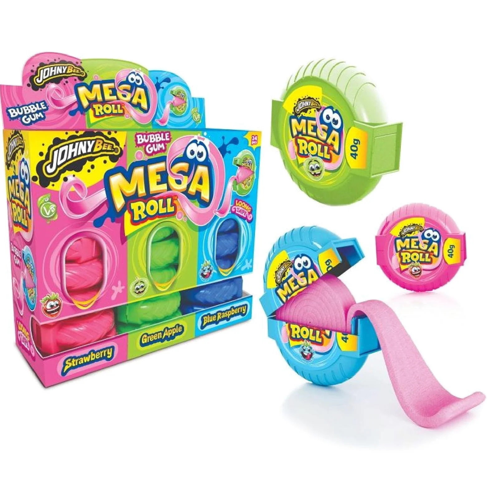 Rotolo Gomme da Masticare Mega Roll + Tattoo JohnyBee 24 pezzi Candy