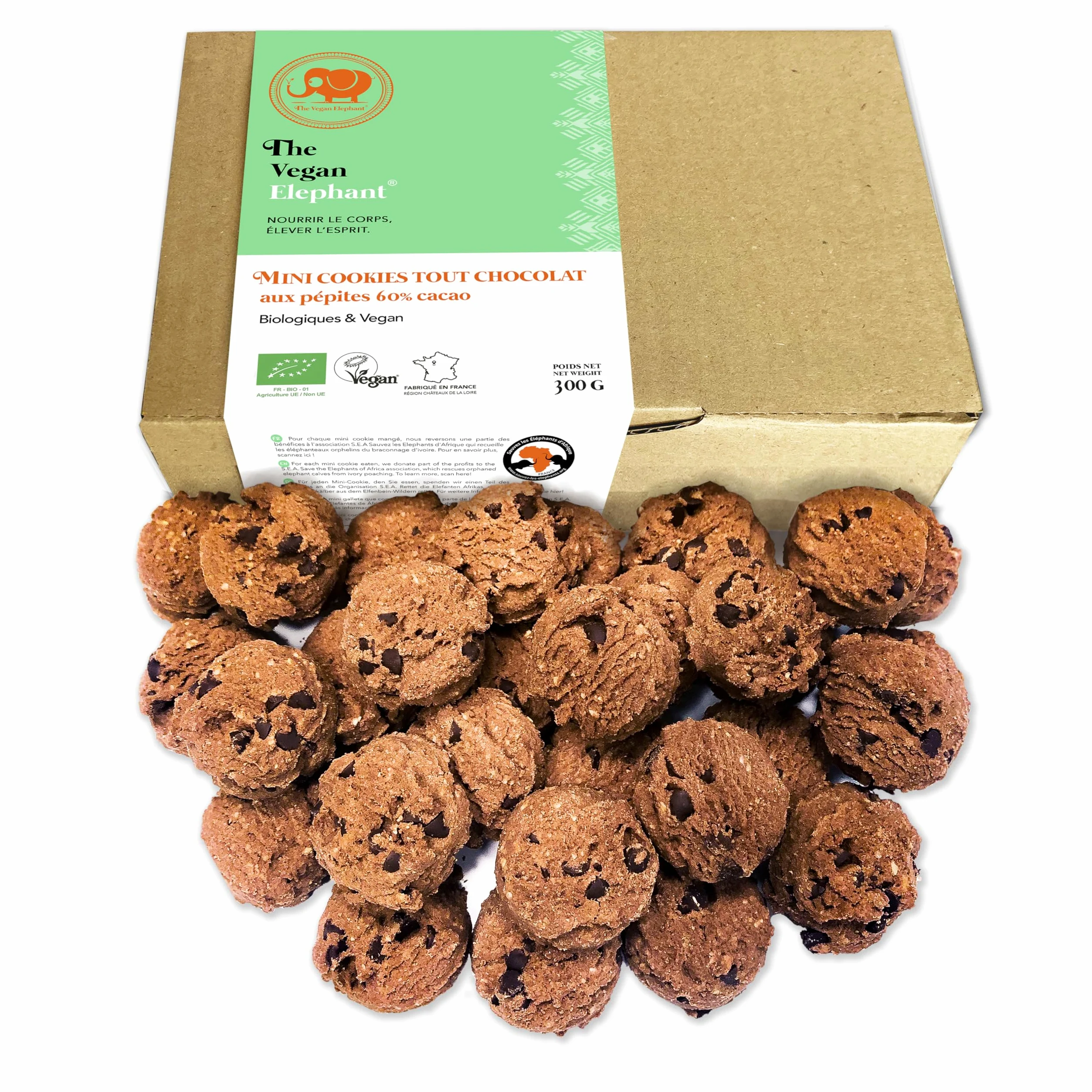 Mini Biscotti Doppio Cioccolato Biologici & Vegani. Biscotti Bio Fatti a Mano, Ingredienti di Alta Qualità, Senza Olio di Palma e Senza OGM. 300g