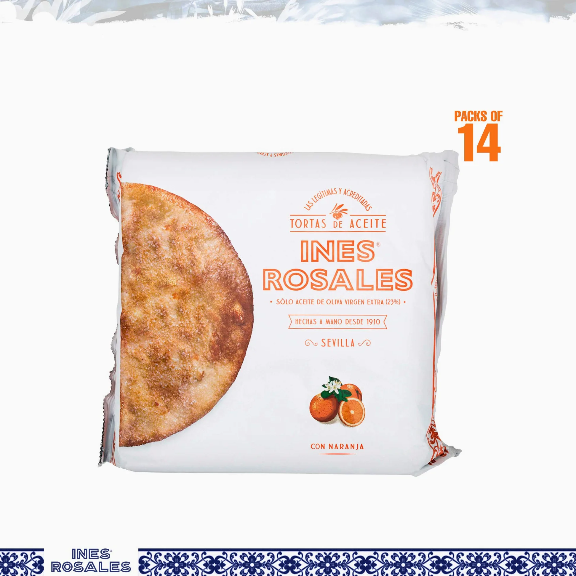 Ines Rosales Tortas all'olio d'oliva dolce con arancia, snack spagnoli, 14 x 120g