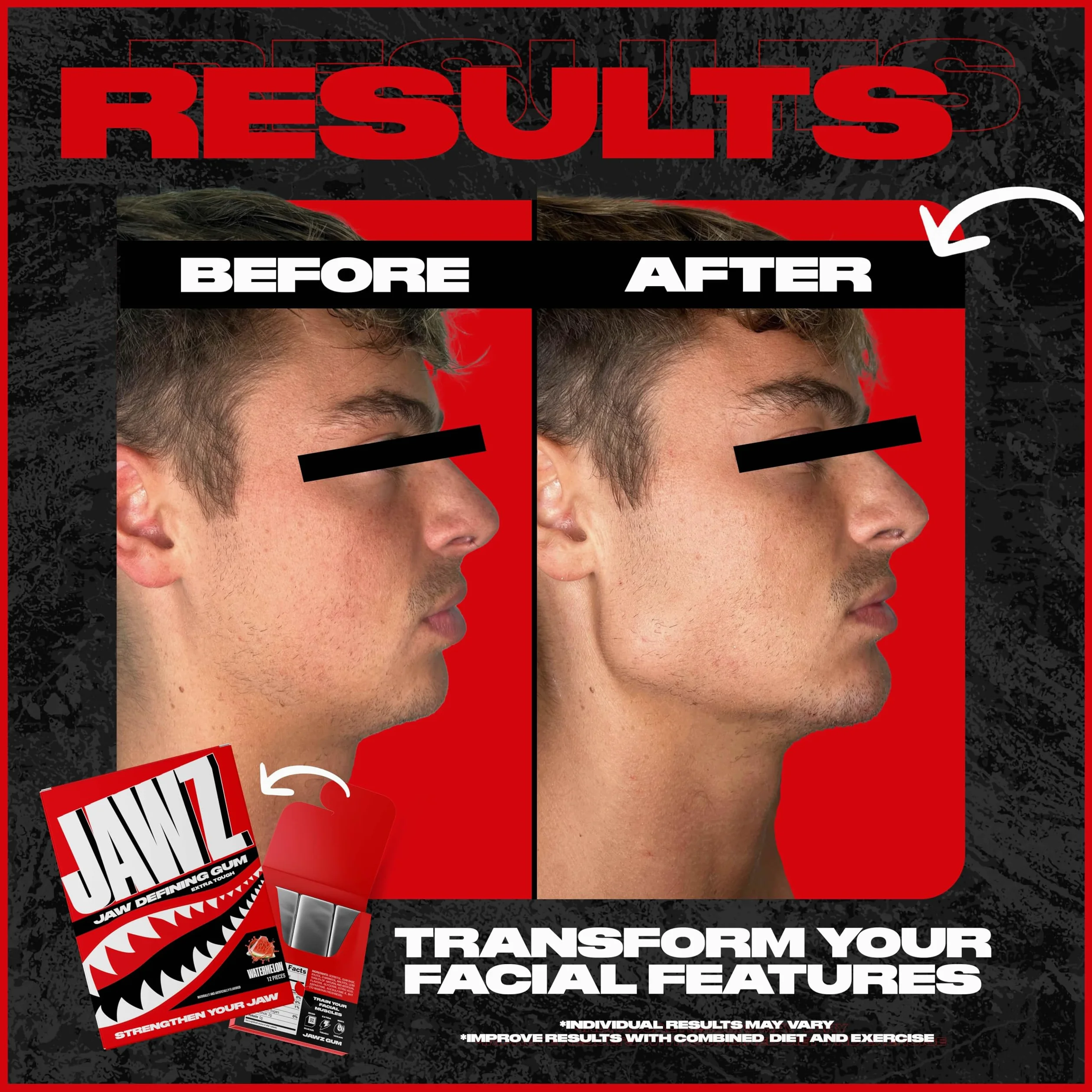 Jawline Chewing Gum (fornitura per 4 mesi) Anguria - Definisci la tua linea della mascella, snellisci e tonifica il tuo viso - Esercitatore facciale per uomini e donne - Gomma dura senza zucchero (10