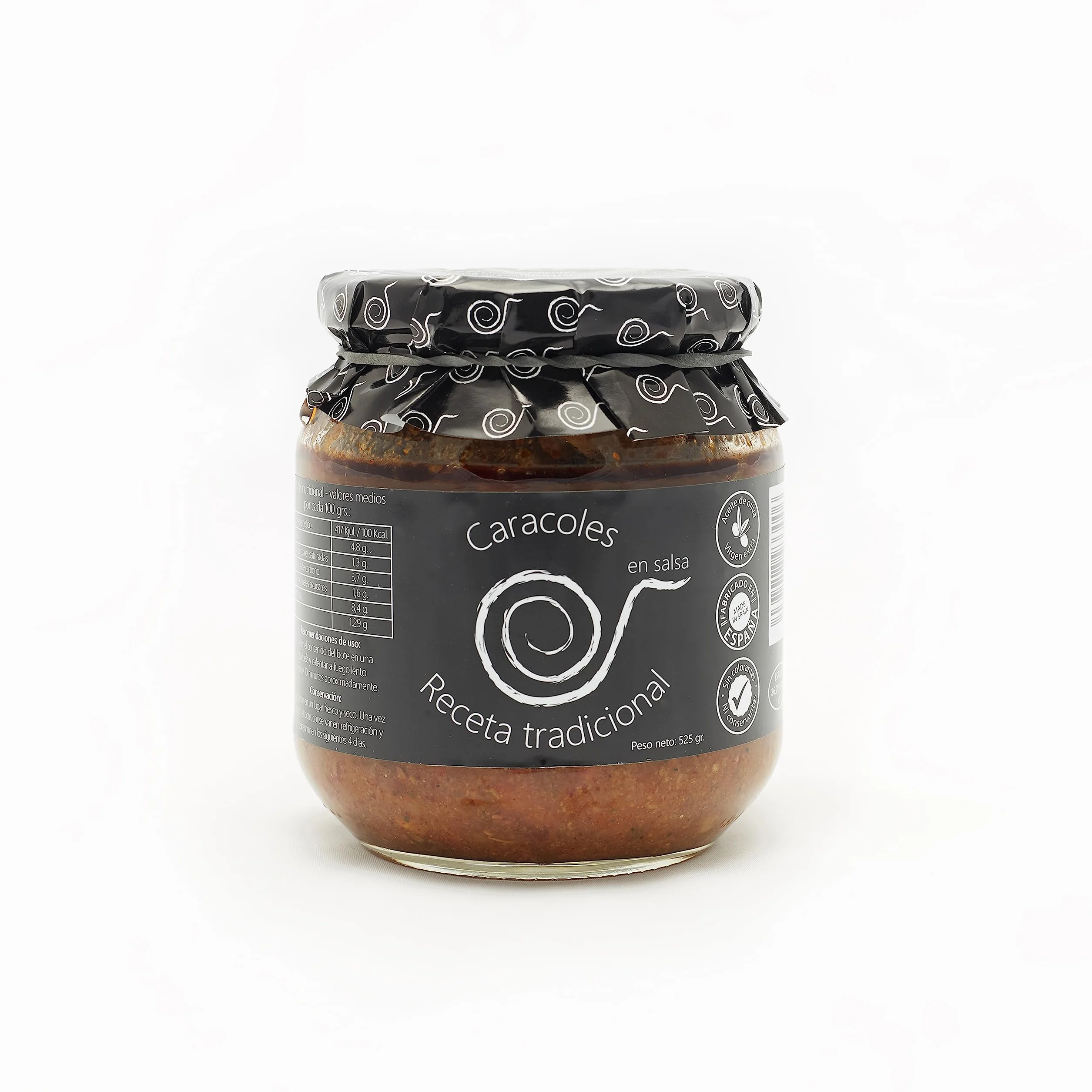 Lumache da mangiare. Lumache in salsa. Lumache cotte 550gr (Confezione da 8). Ricetta familiare, casalinga e artigianale. Conserve gastronomiche. Regalo originale per tutti. Prodotto 100% fatto Spagna