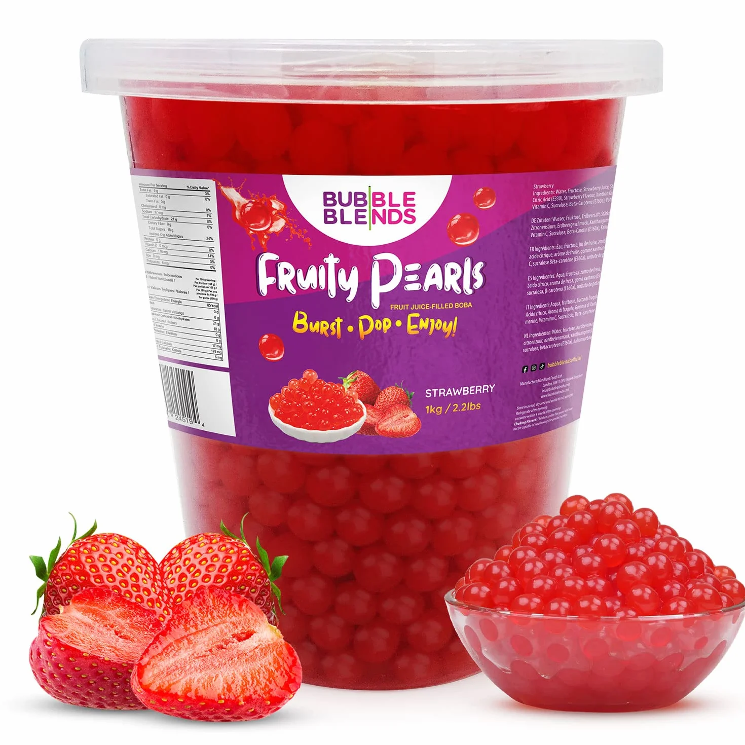 Popping BobaGusto Fragola 1 kg - Bubble Blends Perle di Frutta con Vero Succo di Frutta - Senza Lattosio, 100% Senza Grassi e Senza Glutine-Palline Bubble Tea, Bevande e Topping (Best Before 02/27/25)