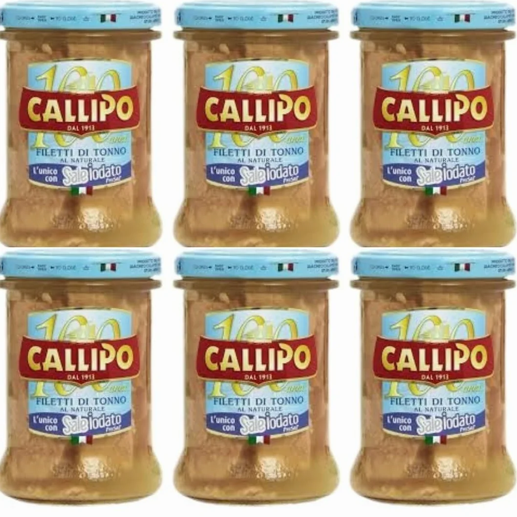 6X Confezione Per Callipo Filetti di Tonno al Naturale, Tonno in Vasetto, 200 gr, Confezione da 6