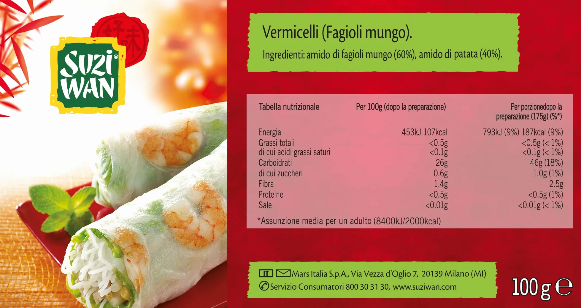 Suzi Wan, Vermicelli di Soia, Ideali per piatti tipici Orientali, 14 confezioni da 100 g