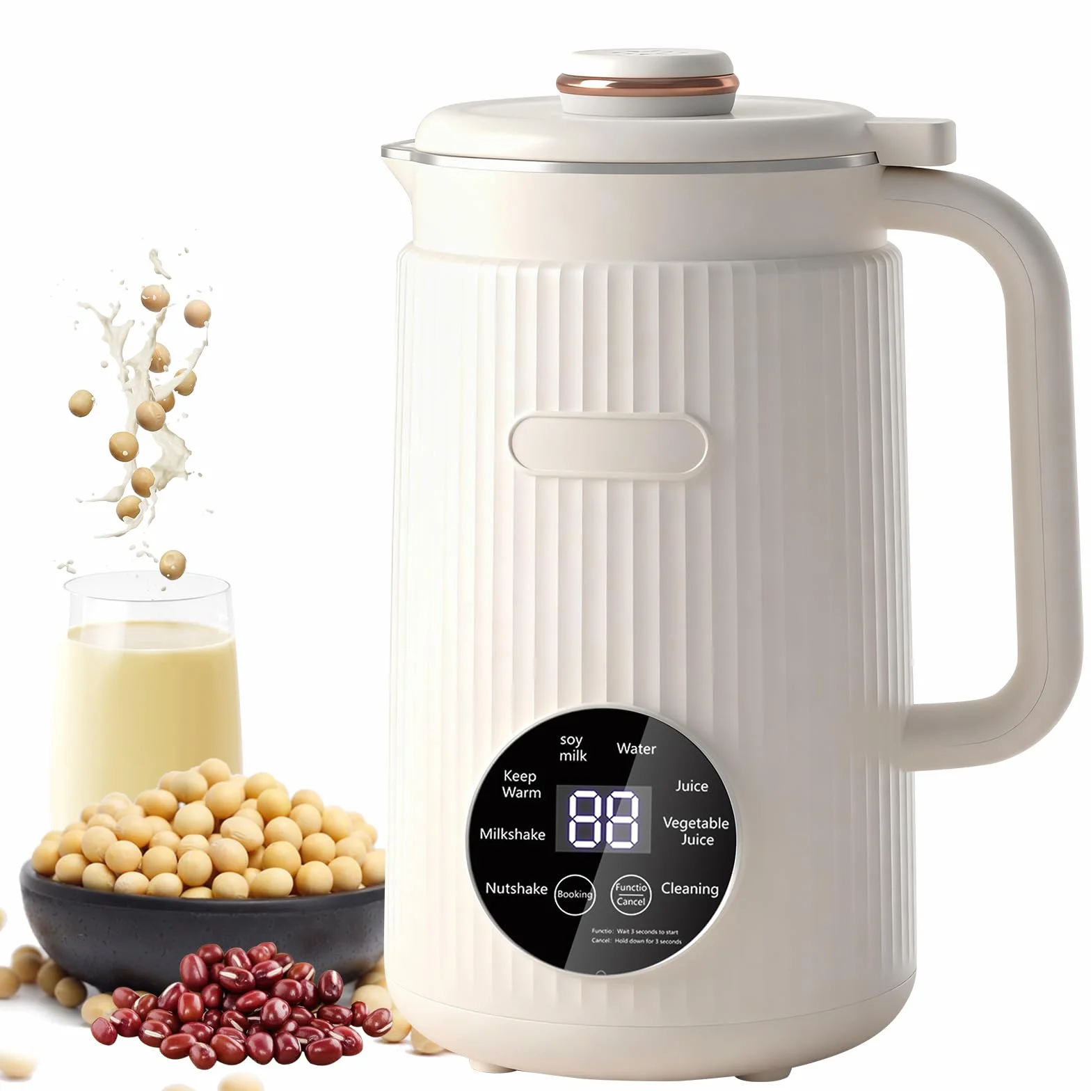 Macchina per latte di soia automatica 8 in 1, 1200 ml, macchina per il latte a base vegetale con avvio ritardato, mantiene caldo e autopulente per latte d'avena, latte di mandorle, zuppe, porridge e