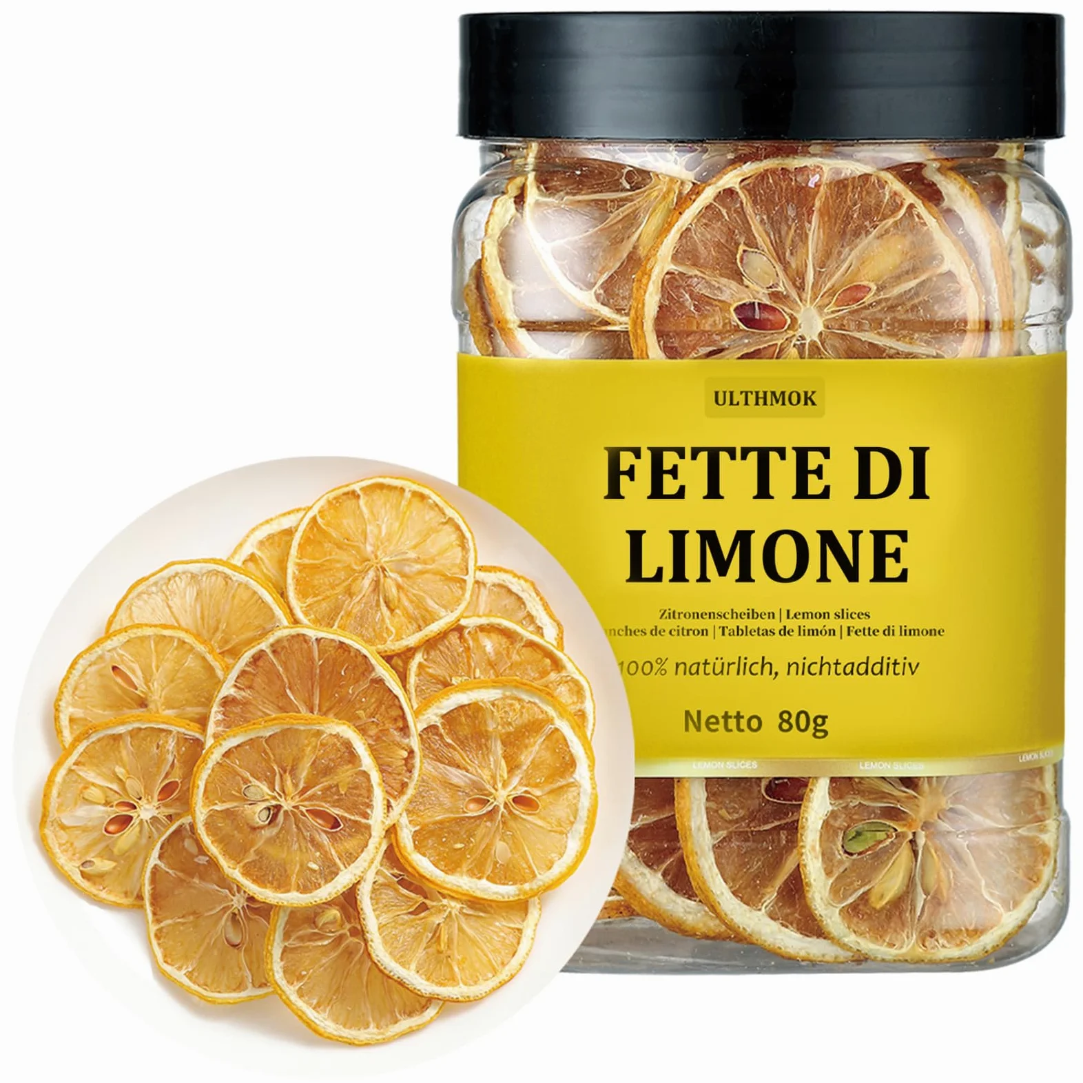 Fette di Limone Disidratate | Fette di Limone Naturale Puro 80 g | Adatto Per Spezie Per la Decorazione di Bevande