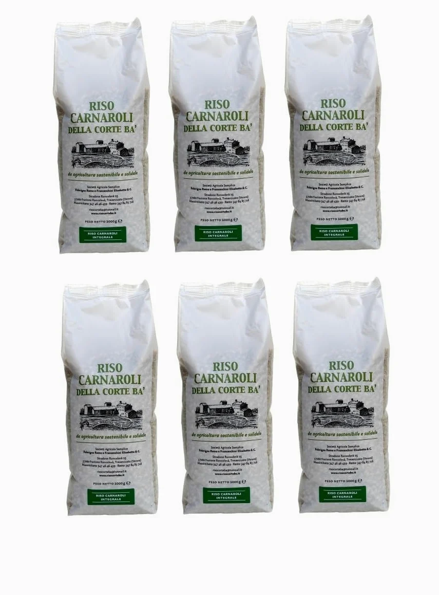 Riso Carnaroli Integrale Italiano, naturalmente senza glutine, ricco di fibre, confezione atmosfera protettiva, pack 6 x 1 kg