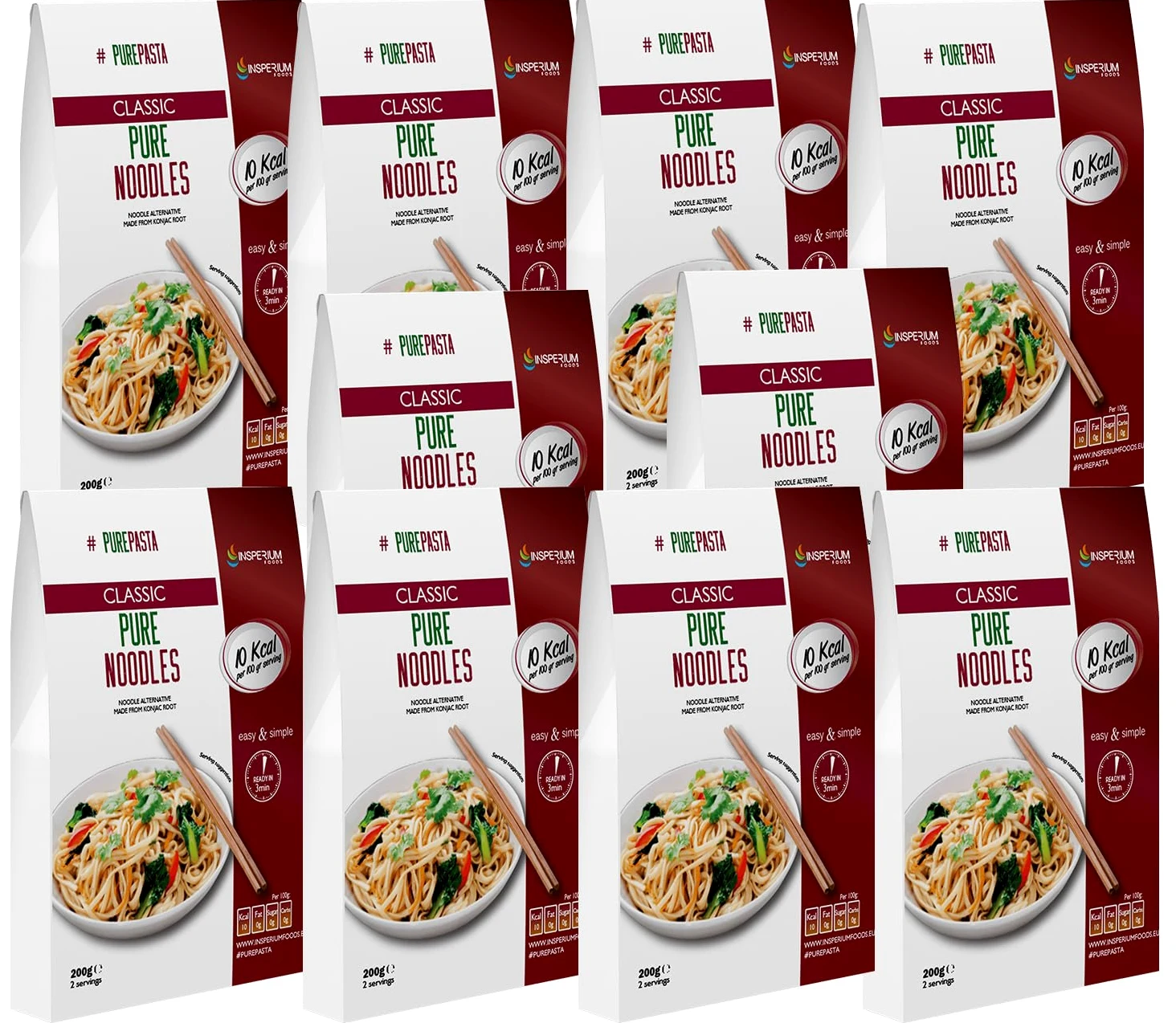 PurePasta Konjac Spaghetti – Noodles- Riso Senza Glutine 10-pack 200 grammi | Pasta Gluten Free Di Glucomannano | Di Farina Senza Glutine | Ideali Per Celiaci | Cibo Vegano (10 Pack PP Noodles)