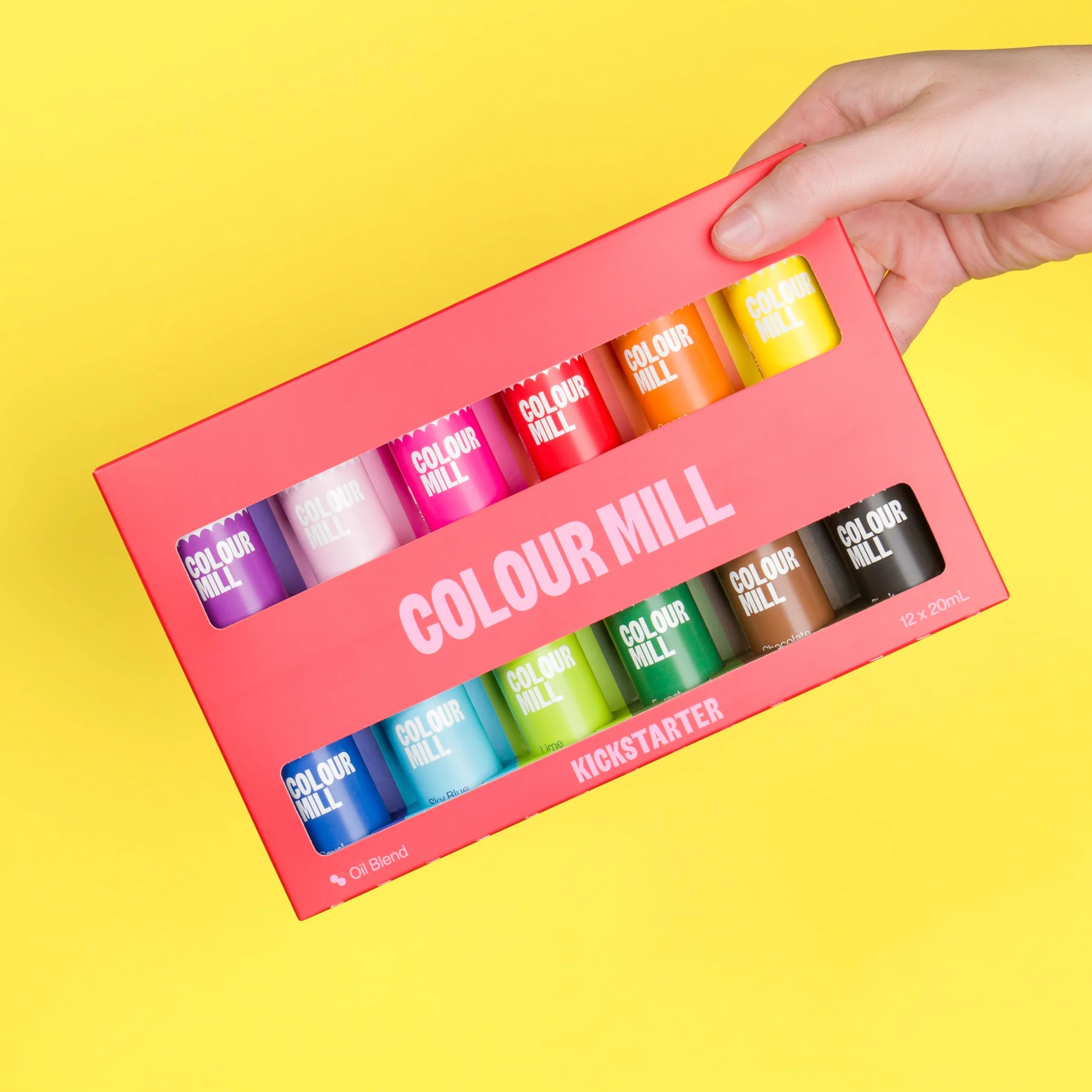 Colour Mill Oil Blend Food Colouring Set Kickstarter - Next Generation Food Colours: Yellow, Orange, Red, Hot Pink, Baby Pink, Purple, Blac, Chocolate, Forest, Lime, Sky Blue, Royal - Set 12 x 20 ml