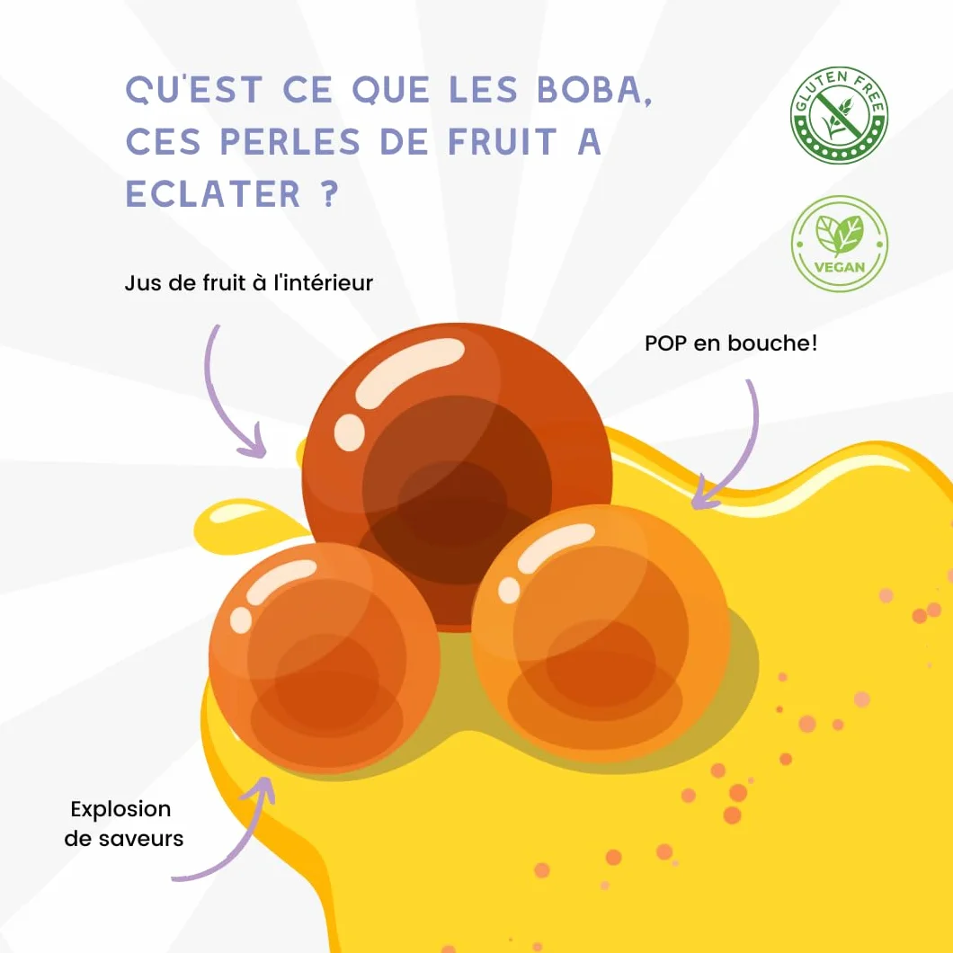MiruMiru - POPPING BOBA ORIGINALE per Bubble Tea - Pesca - 140g - senza coloranti artificiali, meno zucchero, 100% VEGETALIANO e SENZA GLUTINE