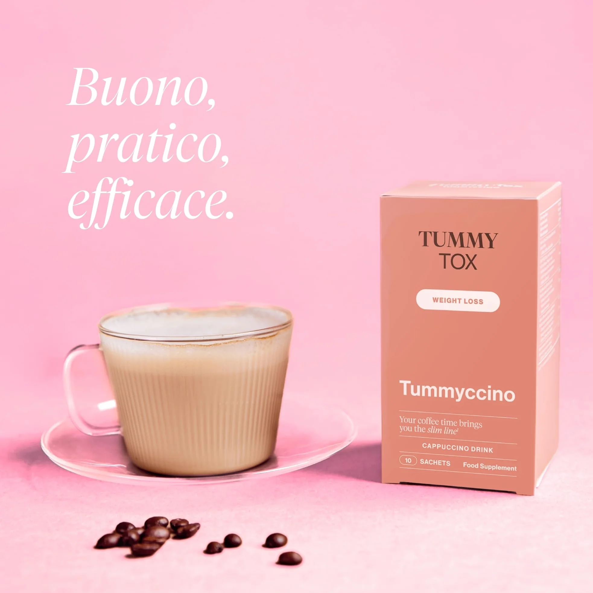 Bevanda al Caffe con Caffeina, Guarana, Inulina e Cicoria Solubile con Estratto di Caffè Verde - Arôme Cappuccino, 30 Bustine, Tummy Tox Tummyccino