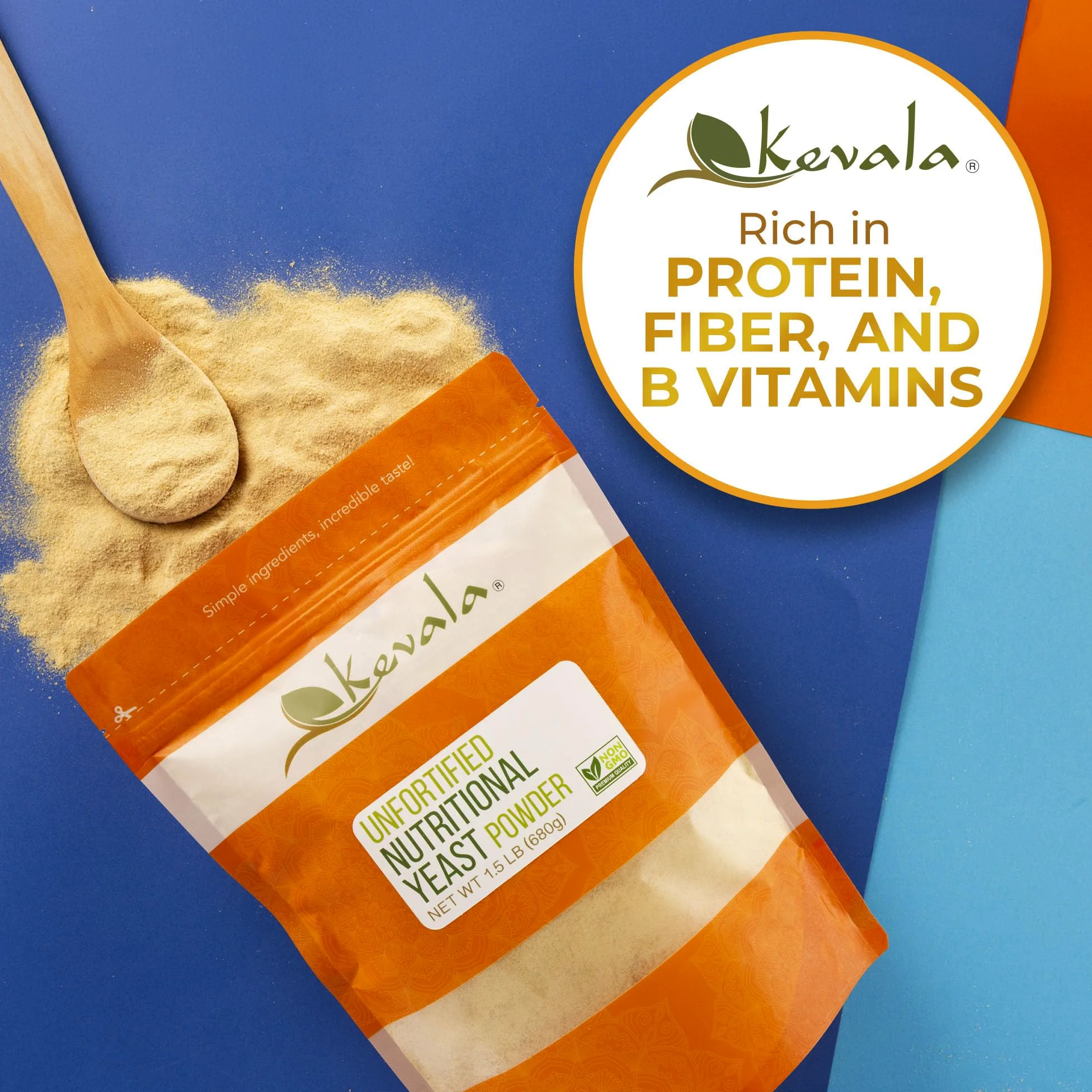 Kevala Lievito nutrizionale - Polvere non fortificata premium per cucina vegana, prodotto negli Stati Uniti, condimento con un sapore di formaggio, lievito secco senza sale aggiunto per alimenti