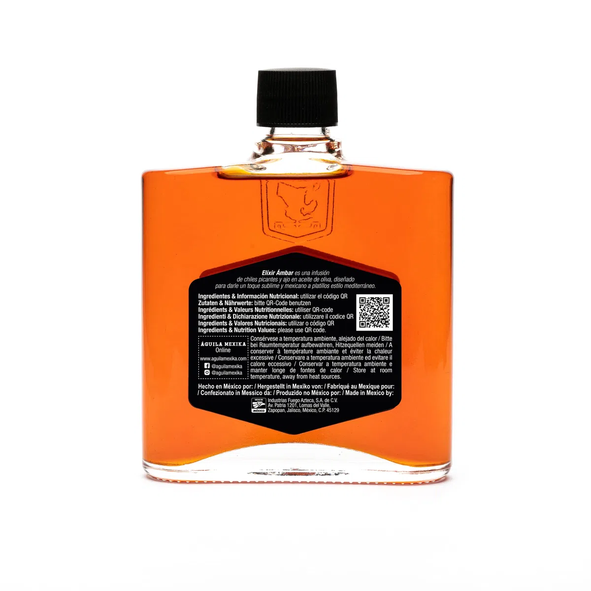 ÁGUILA MEXIKA | Elíxir Ámbar - Infusione naturale di Olio Piccante di 3 varietà di peperoncino messicano: Chipotle, Morita & 'Rojo de Árbol', e Aglio, in Olio Vergine d'Oliva.