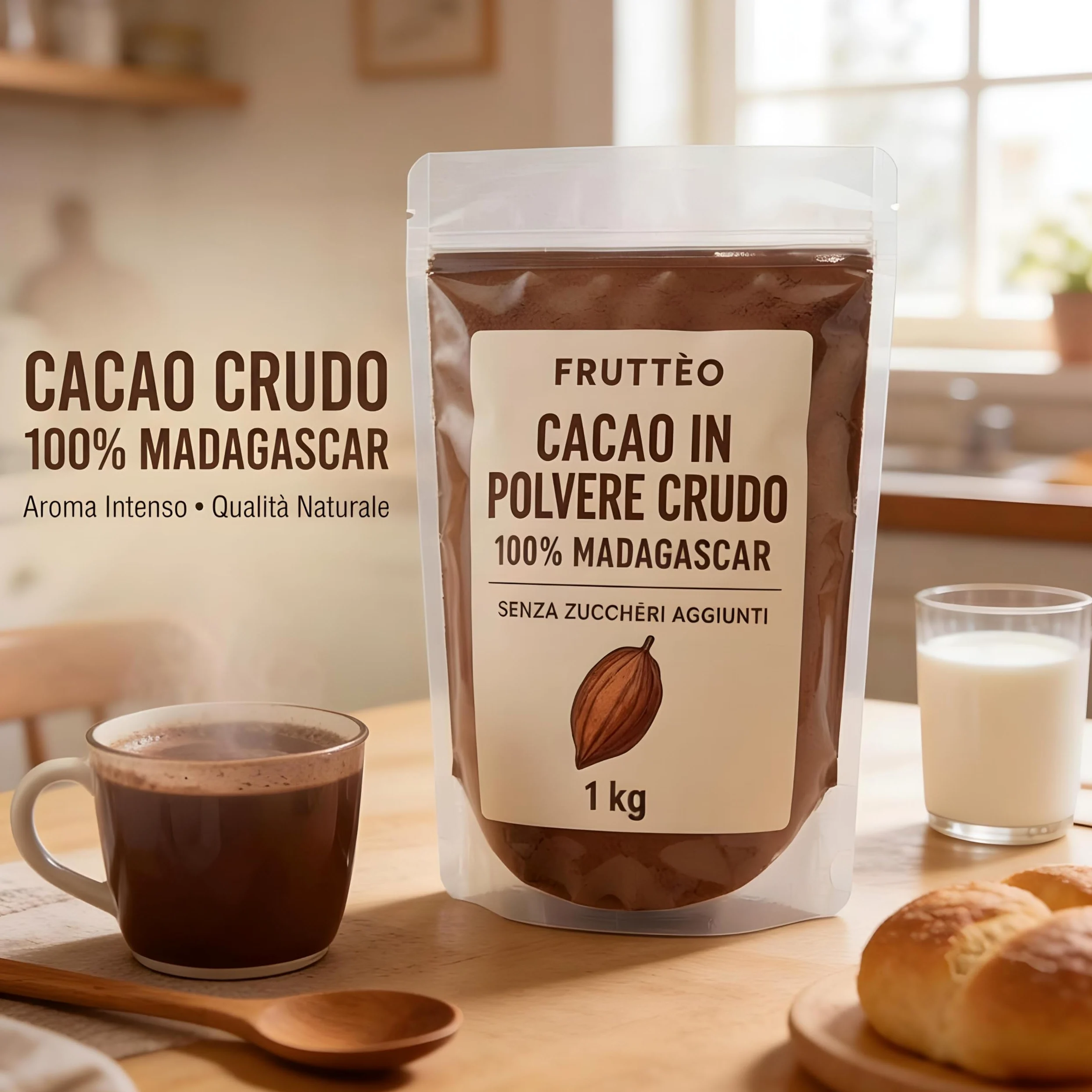 Cacao Amaro in Polvere 1 Kg Madagascar – 100% Puro Non Alcalinizzato – Gusto Intenso e Aromatico – Ideale per Dolci, Pasticceria e Bevande – Qualità Premium