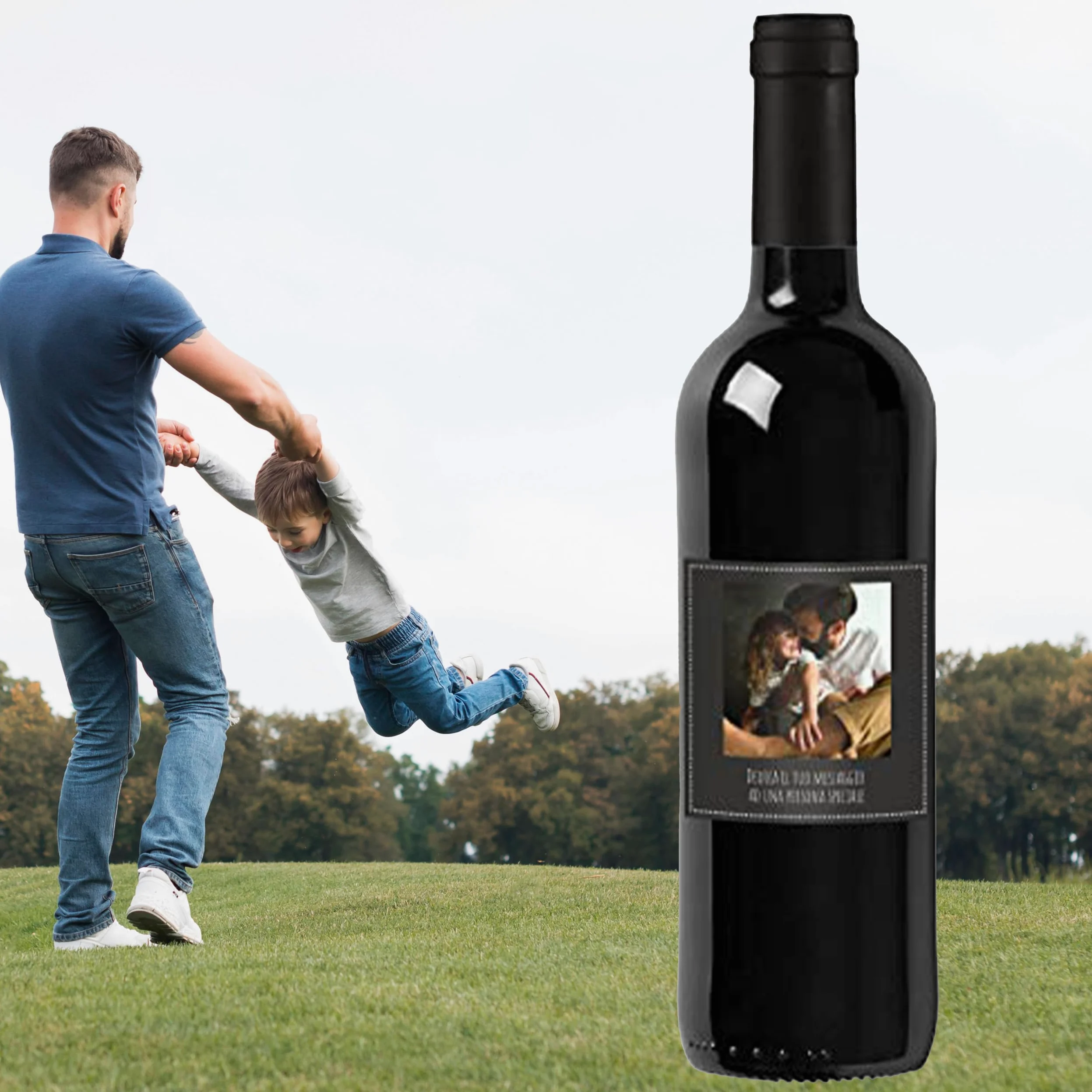 Bottiglia di Vino IGT Toscana Rosso personalizzato per lui - Idea regalo esclusiva e originale per uomo, festa del Papà, festa del Nonno, nuova nascita, compleanno e Natale. (0,75L, Foto e Testo)