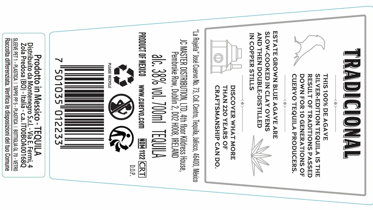 Jose Cuervo Tradicional Silver 70cl - Tequila 100% blue agave, non invecchiato. 40% vol.