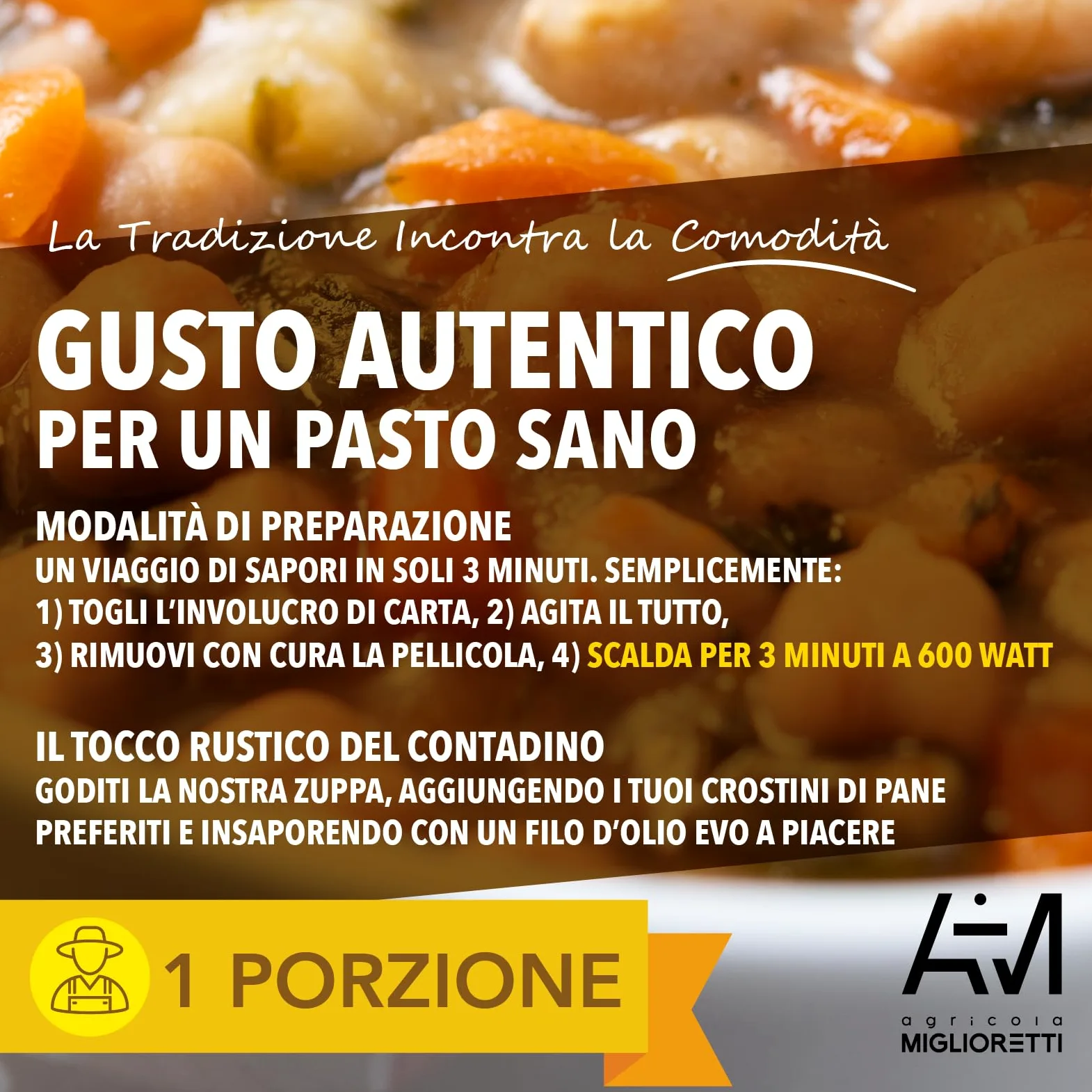 Agricola Miglioretti Zuppa Biologica di Ceci e Cavolo Nero Pronta in 3 Minuti - Vegana, Senza Glutine e Senza Conservanti per un Pasto Sano e Delizioso - 6 porzioni