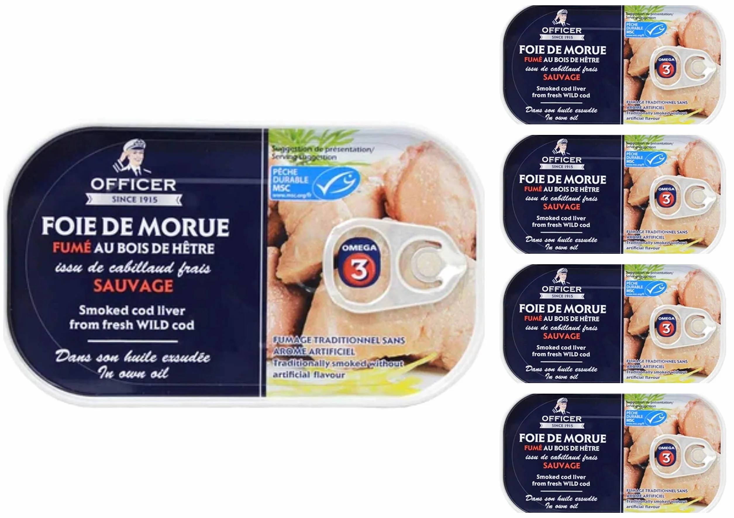 Wild Officer - Fegato di merluzzo affumicato 120 g, confezione da 5