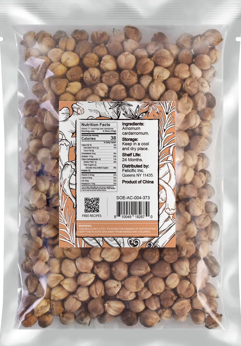 Soeos Amomum Cardamomum 4oz (113 g), erba autentica, cardamomo bianco, Bai Dou Kou essiccato, Amomum Krervanh, Cardamon rotondo, grappolo di cardamone, amomina di frutta bianca, Elettaria Cardamomum