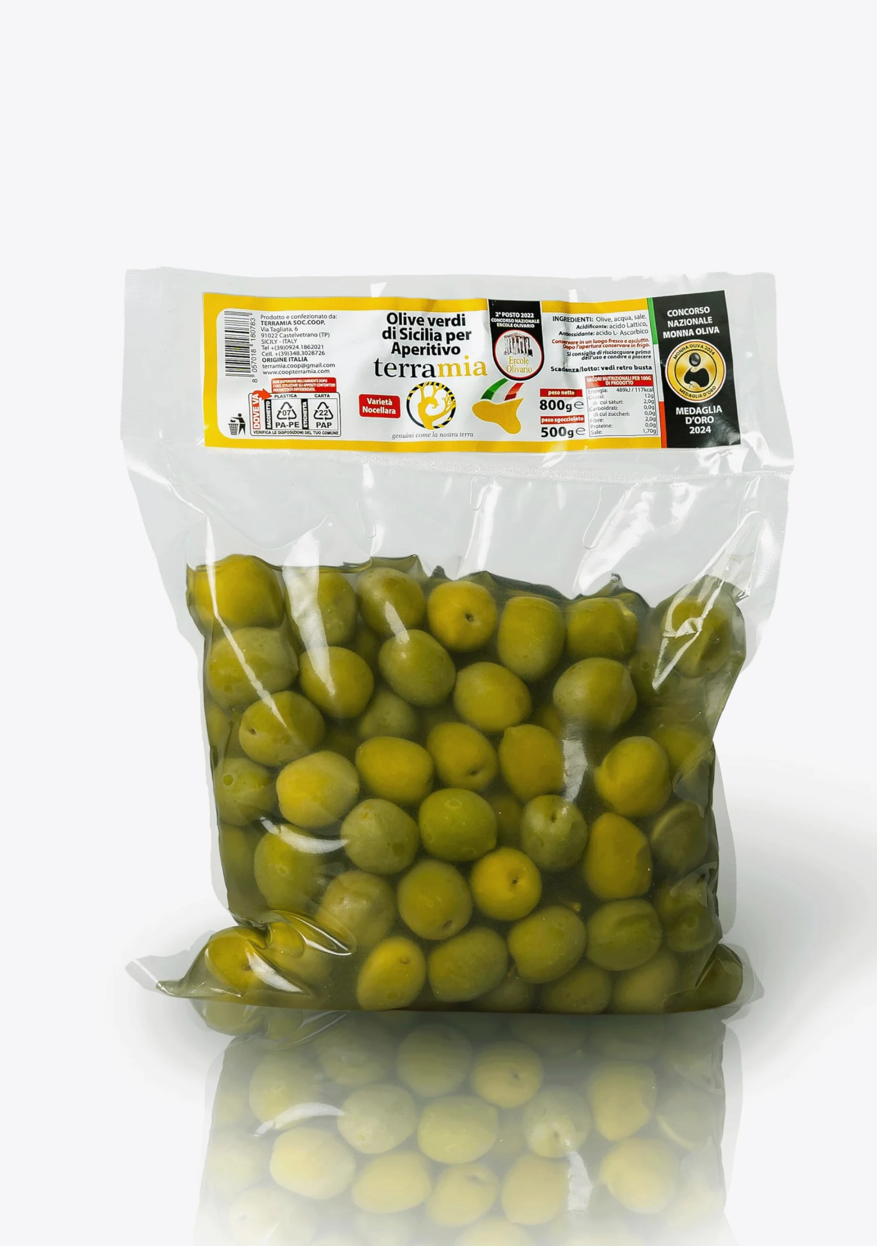Olive italiane di castelvetrano Sicily della valle del belìce 8 buste da 500 g. Azienda vincitrice di premi nazionali come Ercole Olivario, Monna Oliva