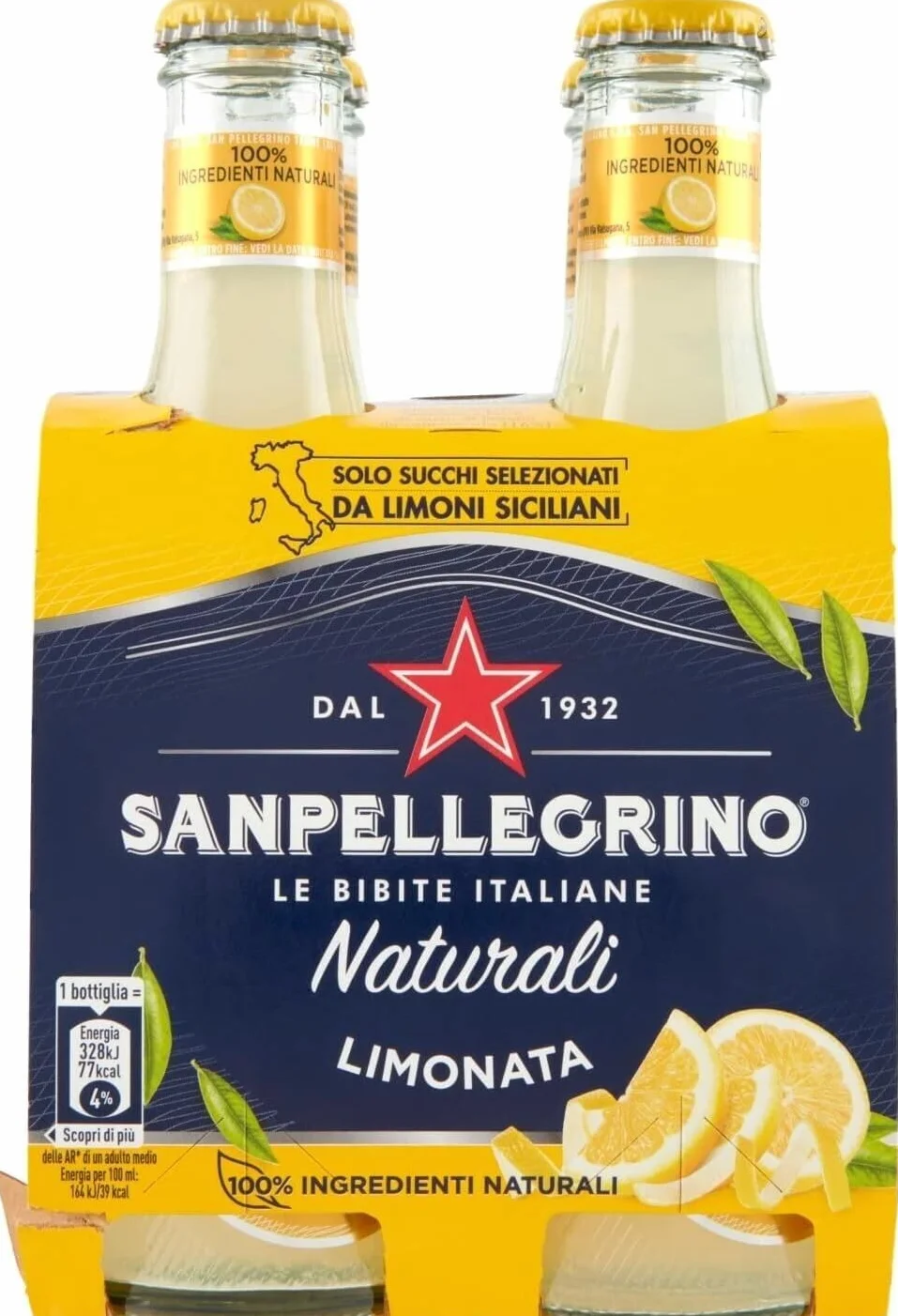 24x San Pellegrino Limonata Naturali Bevanda Analcolica Rinfrescante con succo di limone italiano, Bottiglia di vetro 20cl