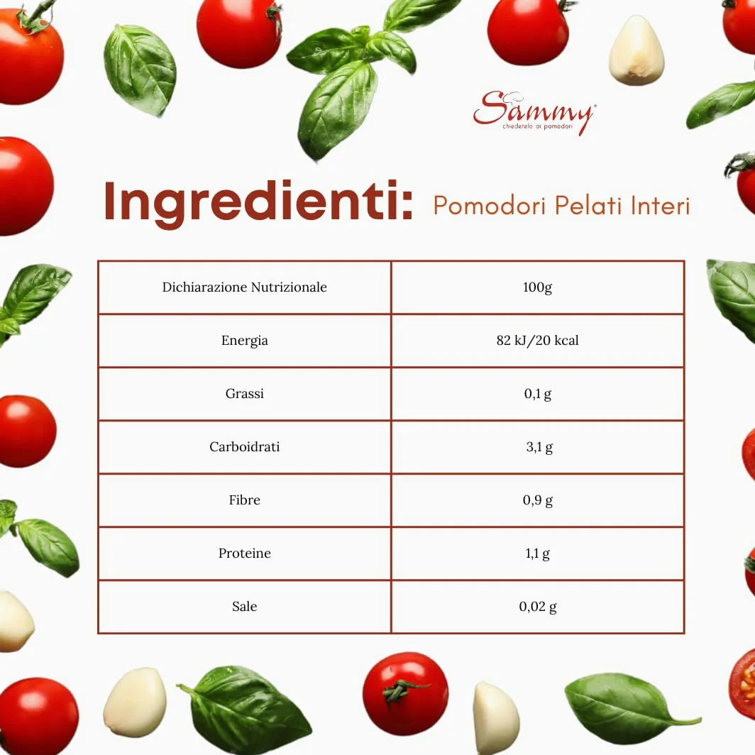 SAMMY - Pomodori Pelati, Ideali per Sughi e Ricette Gourmet, 100% Filiera Italiana, Gusto Dolce e Autentico, 6 Pezzi in Latta da 2500gr