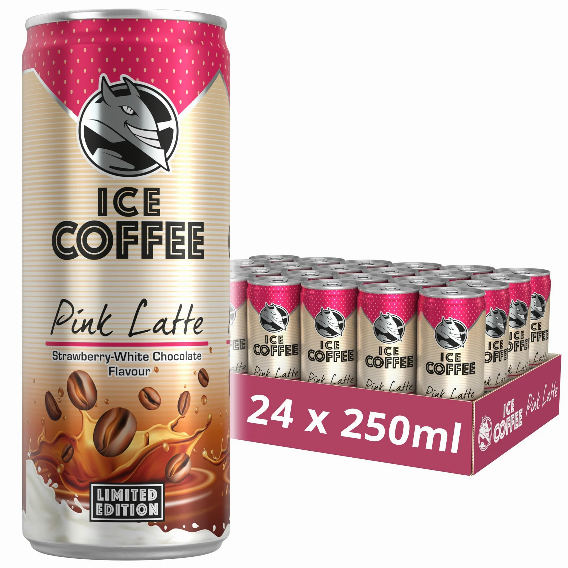 HELL Ice Coffee Pink Latte | Edizione Limitata | Gusto Fragola e Cioccolato Bianco | 24 x 250ml Lattine Multipack | Caffeina 40mg/100ml | Contiene estratti di caffè Arabica | Pronto da bere