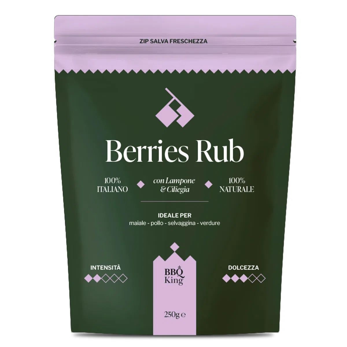 BBQ KING - Berries Rub Confezione da 250 Gr, Dry Rub Bbq per Manzo Ideale per Barbecue e Grill, Set Spezie Cucina 100% Made in Italy, Miscela di Spezie per Carni Bianche (Pollo, Maiale, Coniglio)