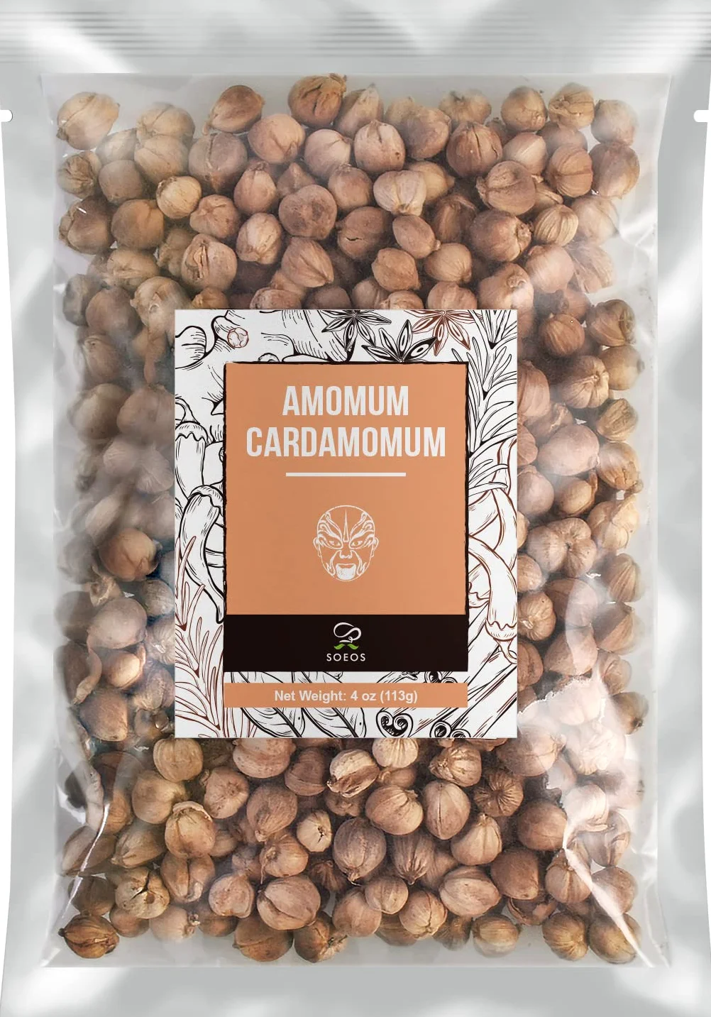 Soeos Amomum Cardamomum 4oz (113 g), erba autentica, cardamomo bianco, Bai Dou Kou essiccato, Amomum Krervanh, Cardamon rotondo, grappolo di cardamone, amomina di frutta bianca, Elettaria Cardamomum