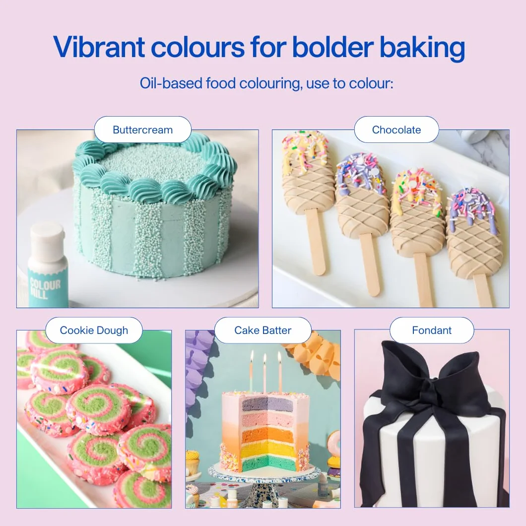 Colour Mill Oil Blend Food Colouring Set Kickstarter - Next Generation Food Colours: Yellow, Orange, Red, Hot Pink, Baby Pink, Purple, Blac, Chocolate, Forest, Lime, Sky Blue, Royal - Set 12 x 20 ml
