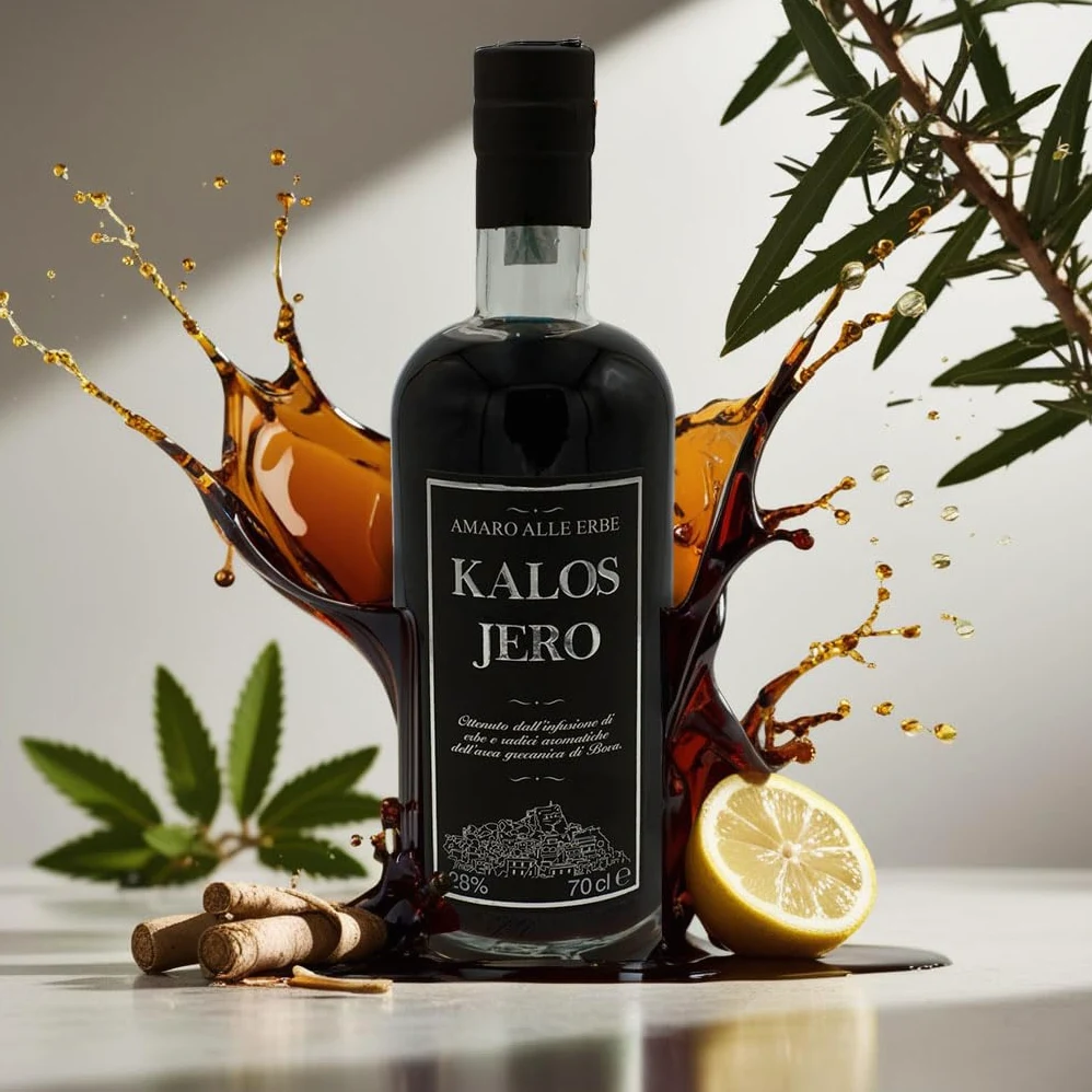Amaro Kalos Jero - Digestivo, Infusione di Erbe e Radici Aromatiche, Liquore Grecanico Calabrese Speziato e Rinfrescante, Idea Regalo - Vol. 28% (70 cl)