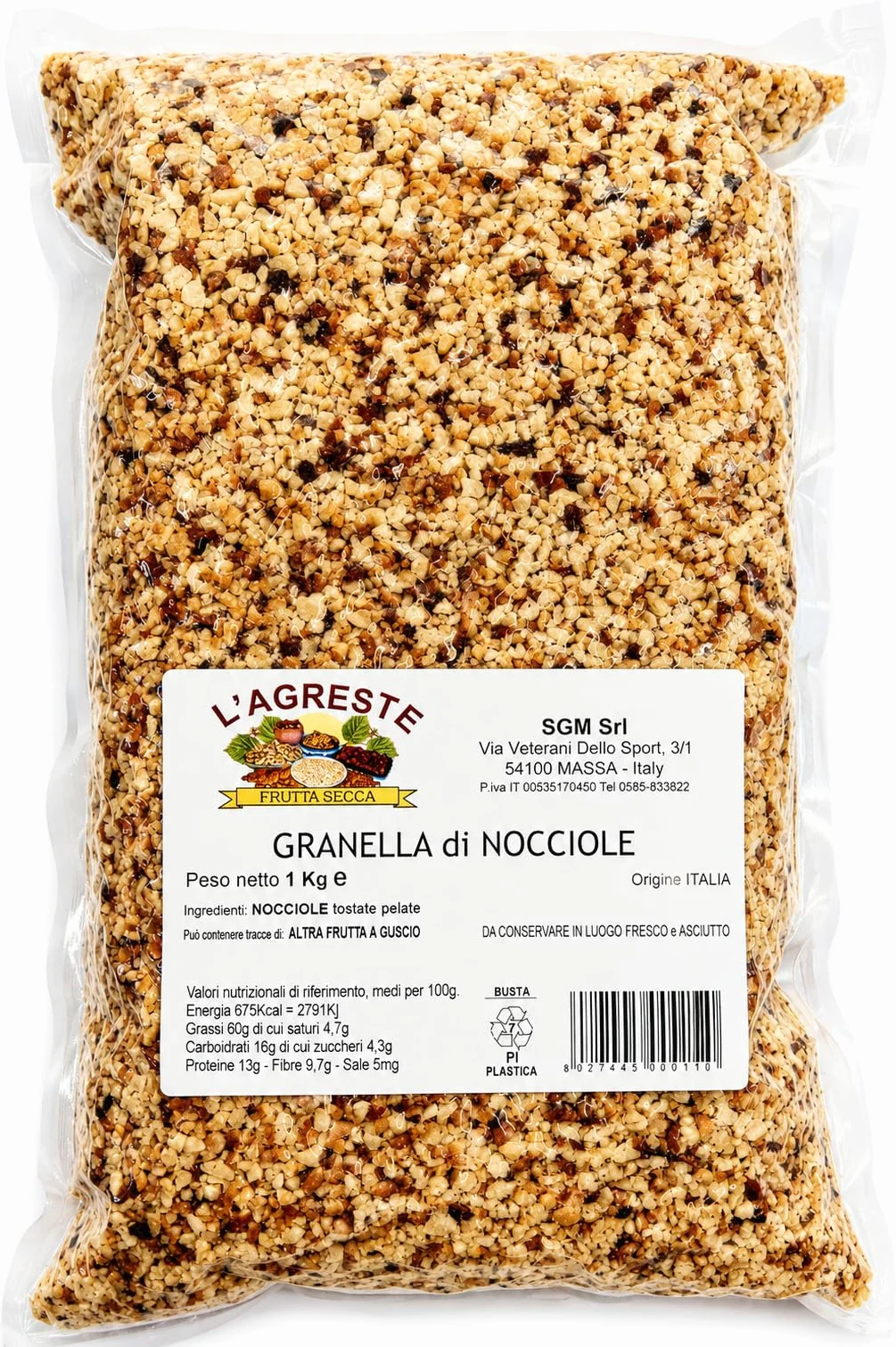 L'AGRESTE - GRANELLA DI NOCCIOLE TOSTATE - Origine ITALIA - Confezione da 1 KG IDEALE PER DOLCI, TORTE, CREME E PASTICCERIA – FRUTTA SECCA SELEZIONATA – CONFEZIONE SOTTOVUOTO SALVAFRESCHEZZA