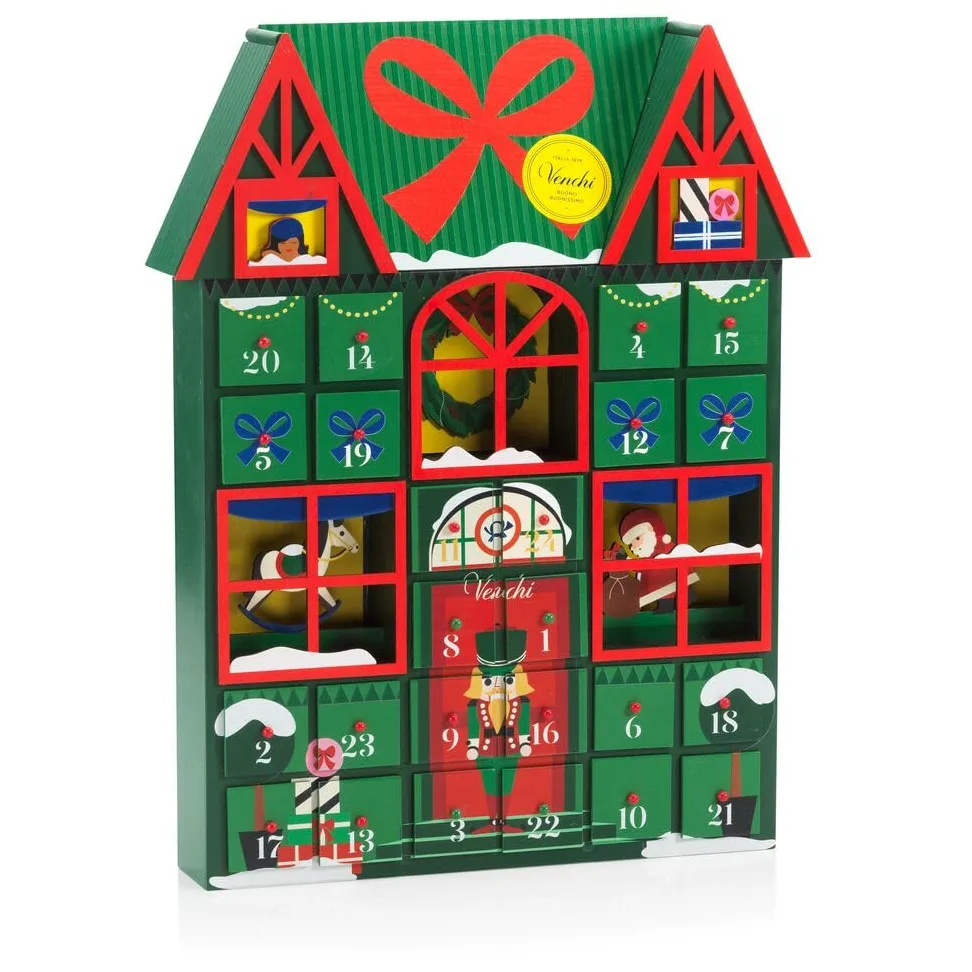 Venchi, Calendario Avvento 2026 in Legno, 24 Cioccolatini, No Glutine, 363g | Calendario dell'Avvento con Cioccolatini Granblend e Cream&Crunchy, Scatola in Legno Riutilizzabile, Idea Regalo