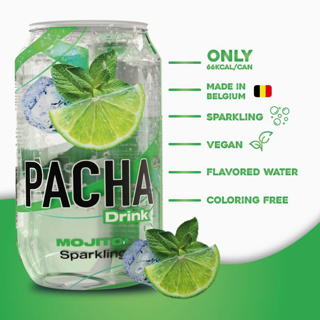 Pacha Drink Mojito - Mojito Sparkling Bibita analcolica gassata in 24 lattine da 330ml al raffinato fascino di mojito.