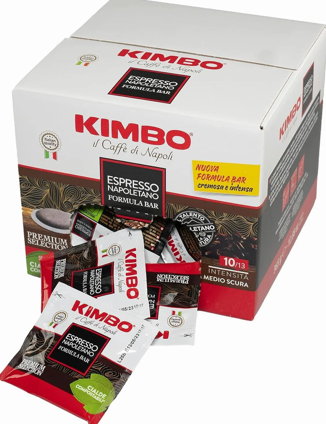 Kimbo, Espresso Napoletano, 900 Cialde Caffè Compostabili ESE, Miscela Forte e Corposa, Intensità 10/13, Tostatura Medio-Scura, 9 Pack da 100 Cialde