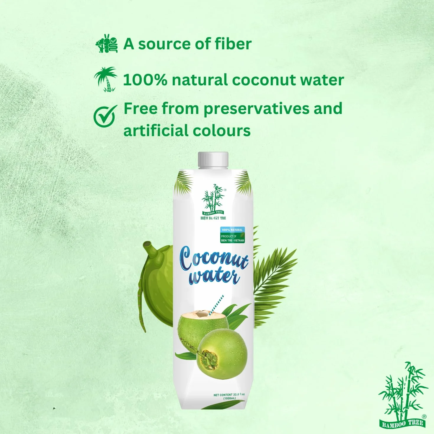 BAMBOO TREE Acqua di cocco, Multipack, 12 X 1 LTR