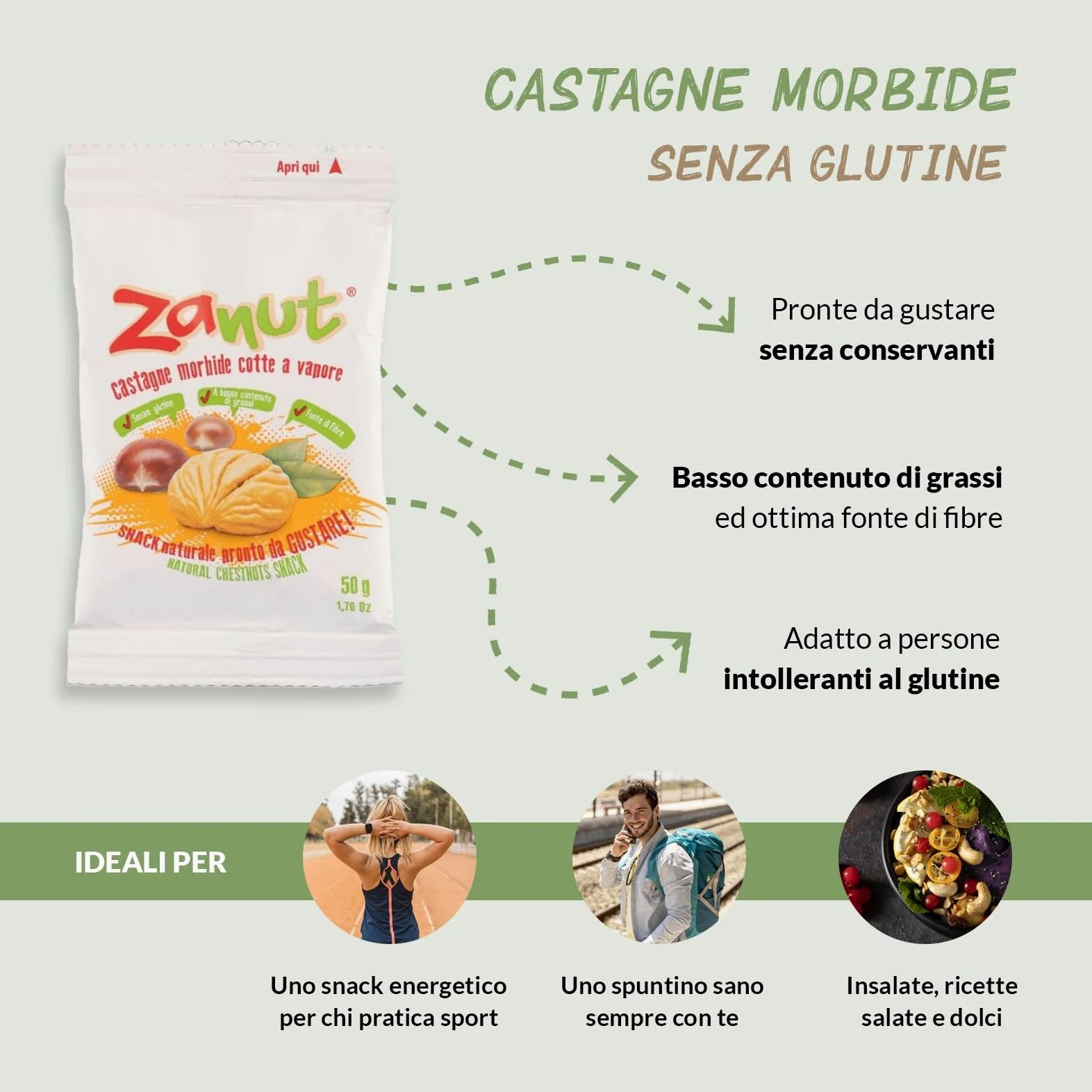 Maxi Box Zanut Contenente 20 Pezzi Da 100 g Castagne Morbide Cotte A Vapore Snack Naturali Pronti Da Gustare Senza Glutine E Senza Conservanti Basso Contenuto di Grassi e fonte Di Fibre