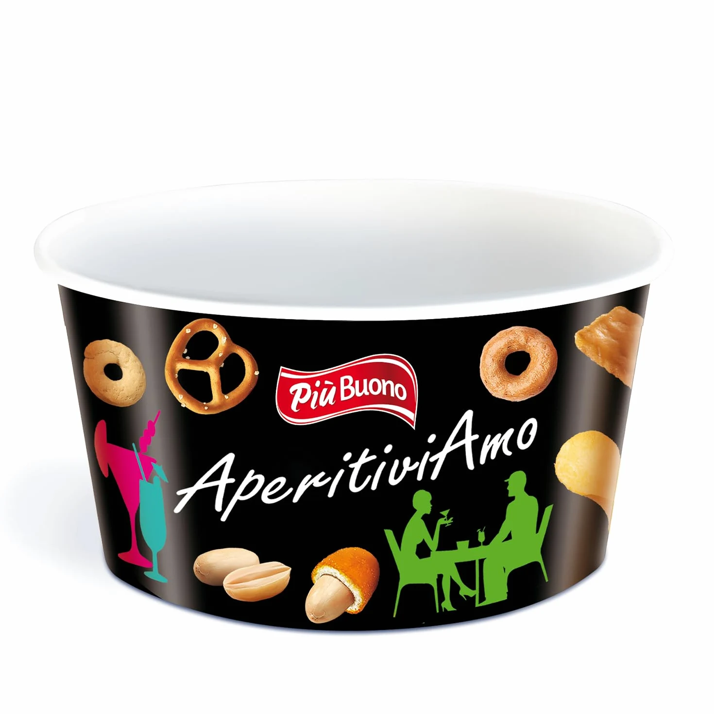 Più Buono Box aperitivo salato 30 PEZZI Tutto rigorosamente MONOPORZIONATO ciotola e bicchiere in vetro in omaggio patatnine snack salato stuzzichini
