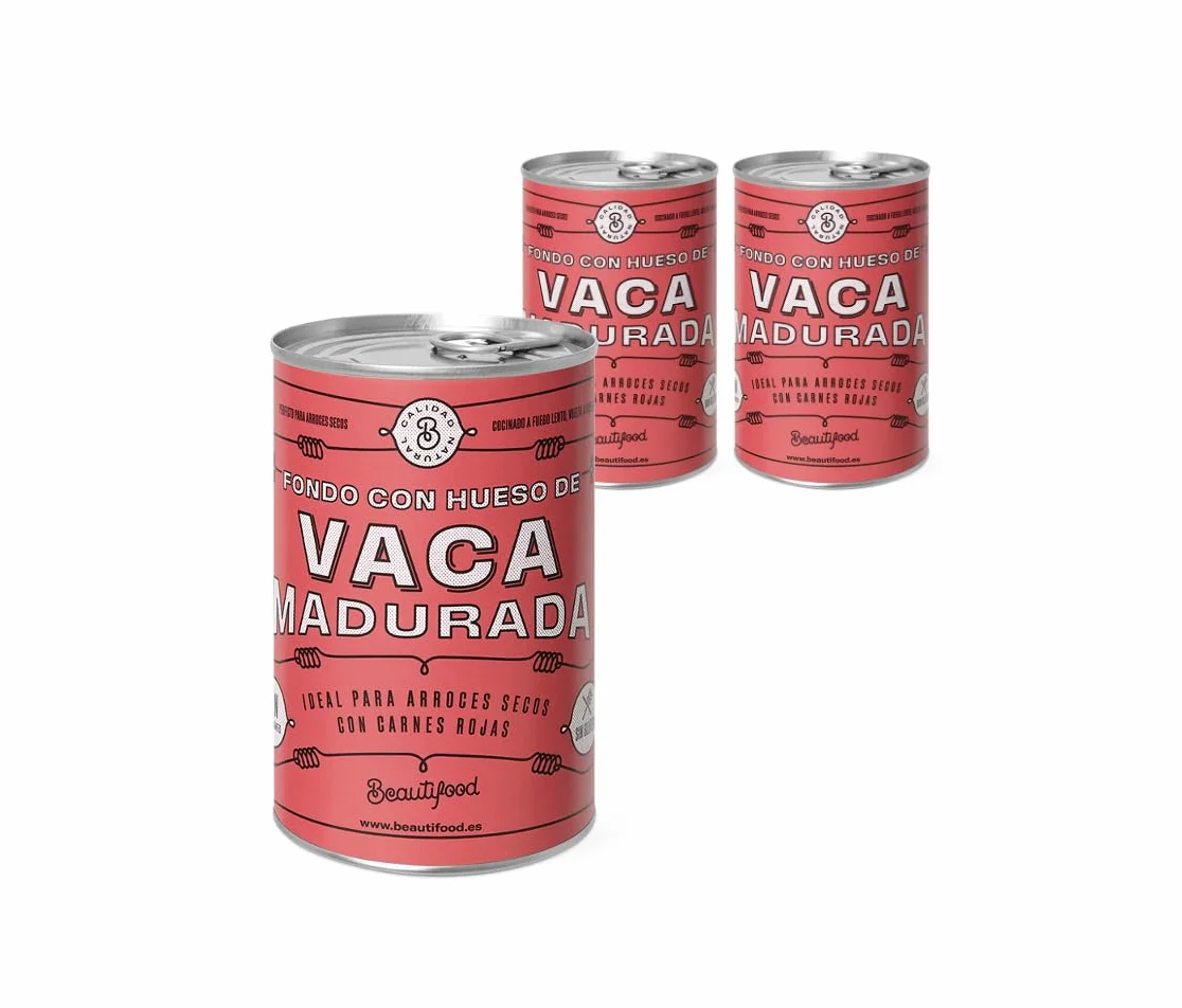 Beautifood – Brodo di Mucca, Brodo Concentrato, Fondo di Mucca Maturata | Ideale per Riso Secco con Carni Rosse | 100% Naturale | 4 Porzioni x Latta (Contenuto per Latta 400 Gr) | 3 Pezzi