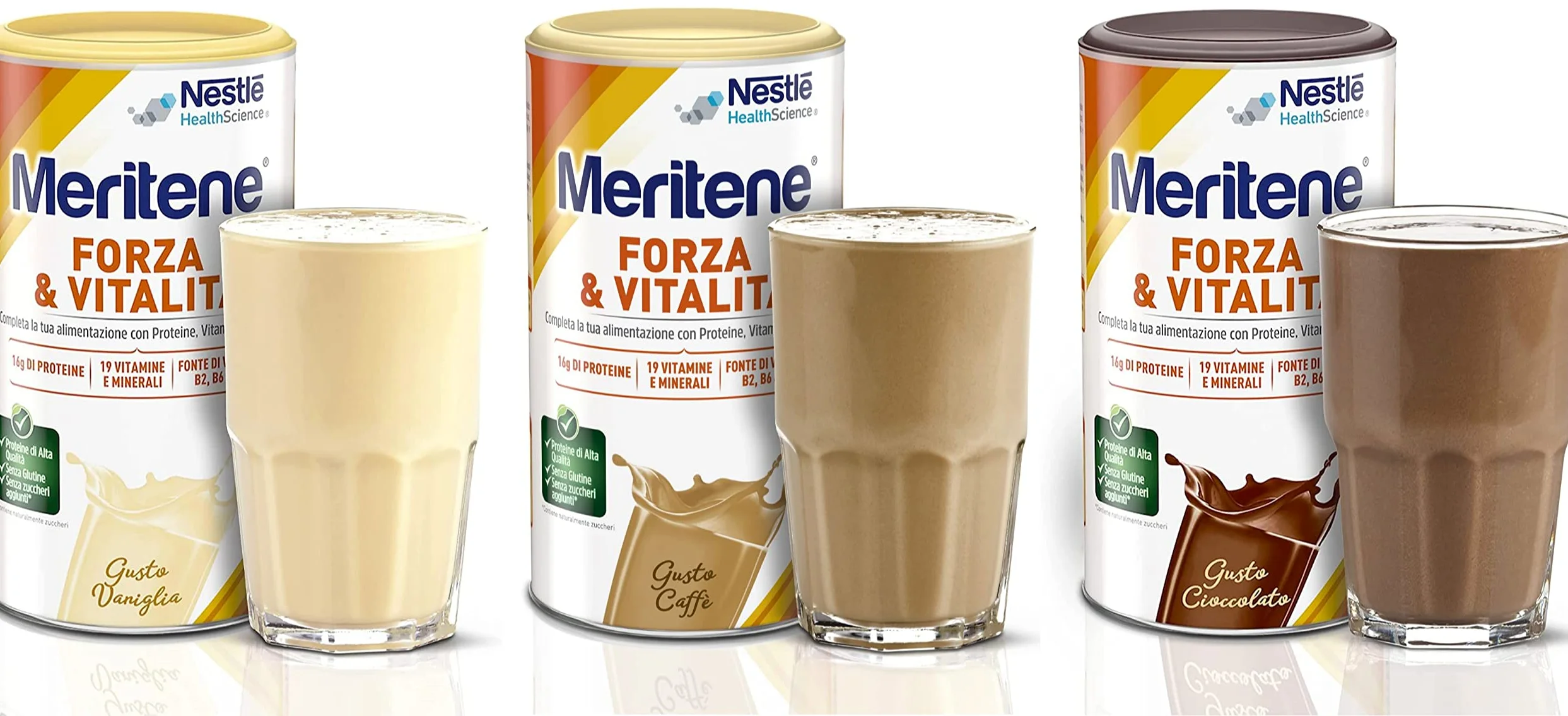 Meritene Forza & Vitalità gusto Caffè, Vaniglia & Cioccolato,bevanda alimentare in polvere Arricchito di Vitamine,Minerali e Proteine | Rafforza il tuo Sistema Immunitario e la Salute delle Ossa