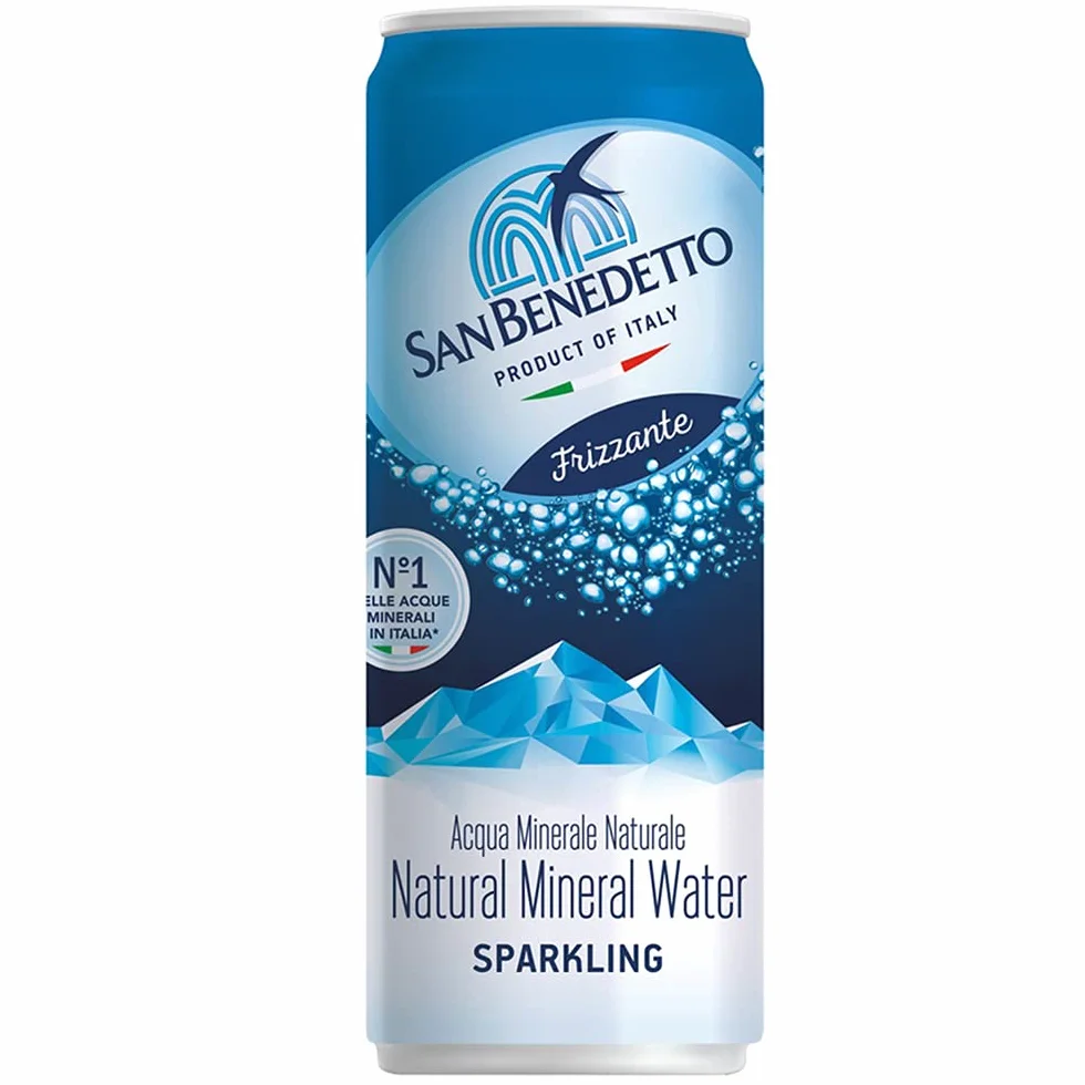 Acqua Minerale Frizzante San Benedetto Lattina | 48 Barattoli 33 Cl | Plastic Free | Prodotto a Ridotto Impatto Ambientale