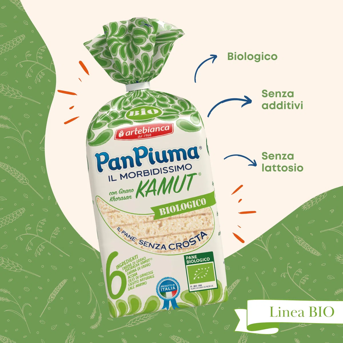Pan Piuma Pane Morbido BIOLOGICO con Farina di Kamut (6 pezzi da 300g)