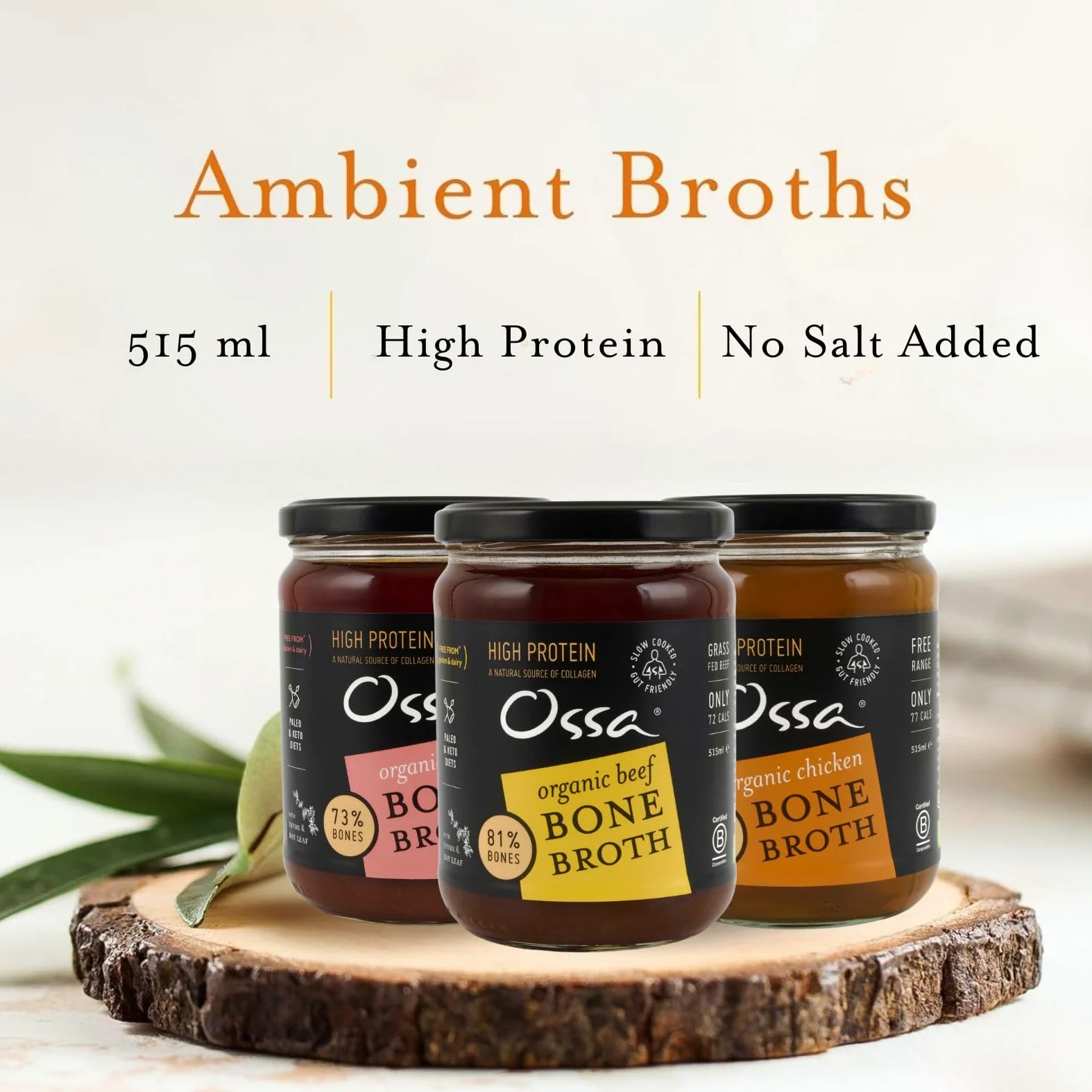Ossa Chicken Ambient Bone Broth, High-Protein Broth, Preservative-Free Soup & Cooking Essential, Keto & Paleo-Friendly Soup Maker for Gut Health & Digestion, 515 mL