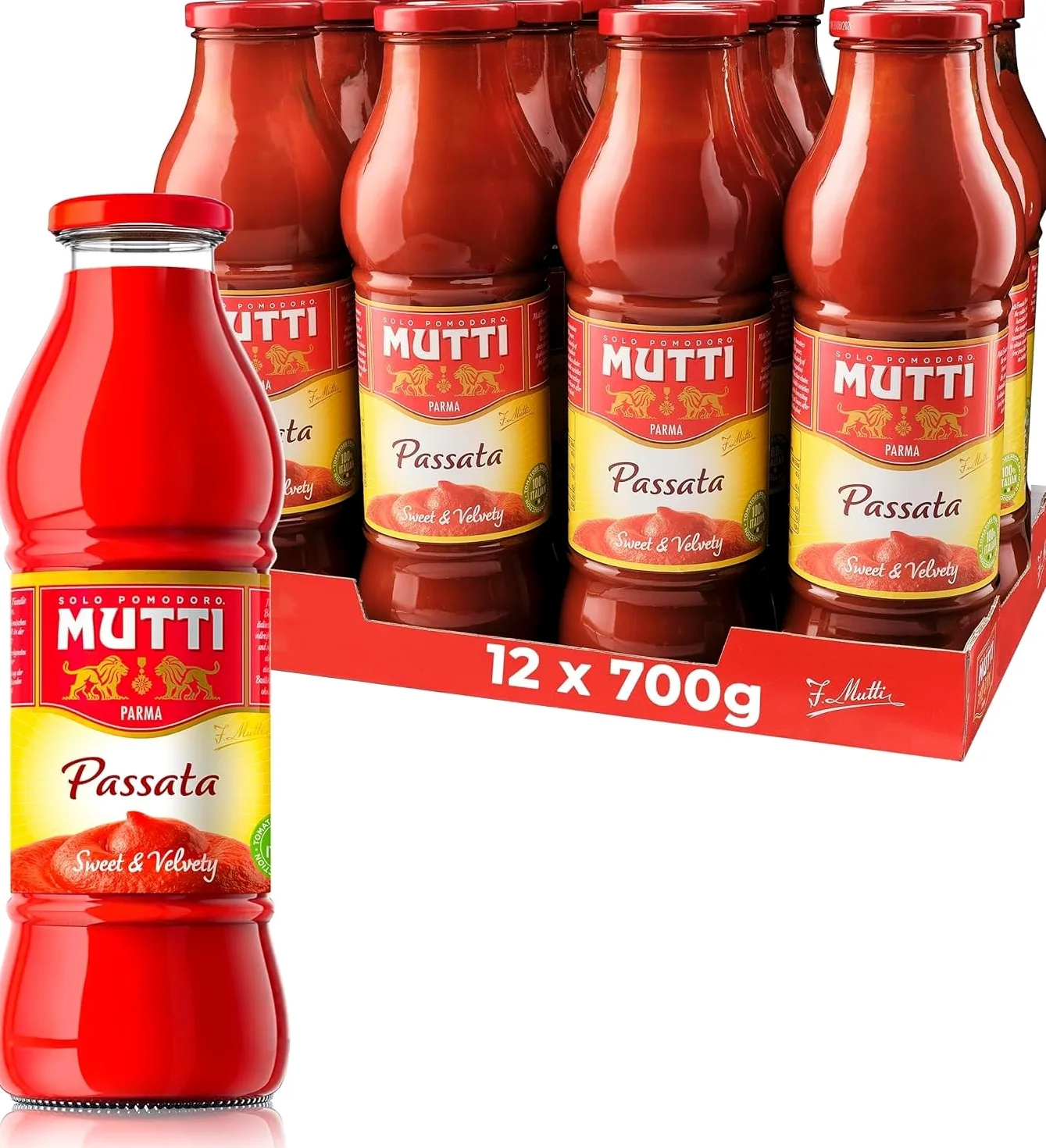 passata di pomodoro mutti confezione da 12 barattoli in vetro da 700 g + omaggio MUTTI Pomodori Pelati, 400g