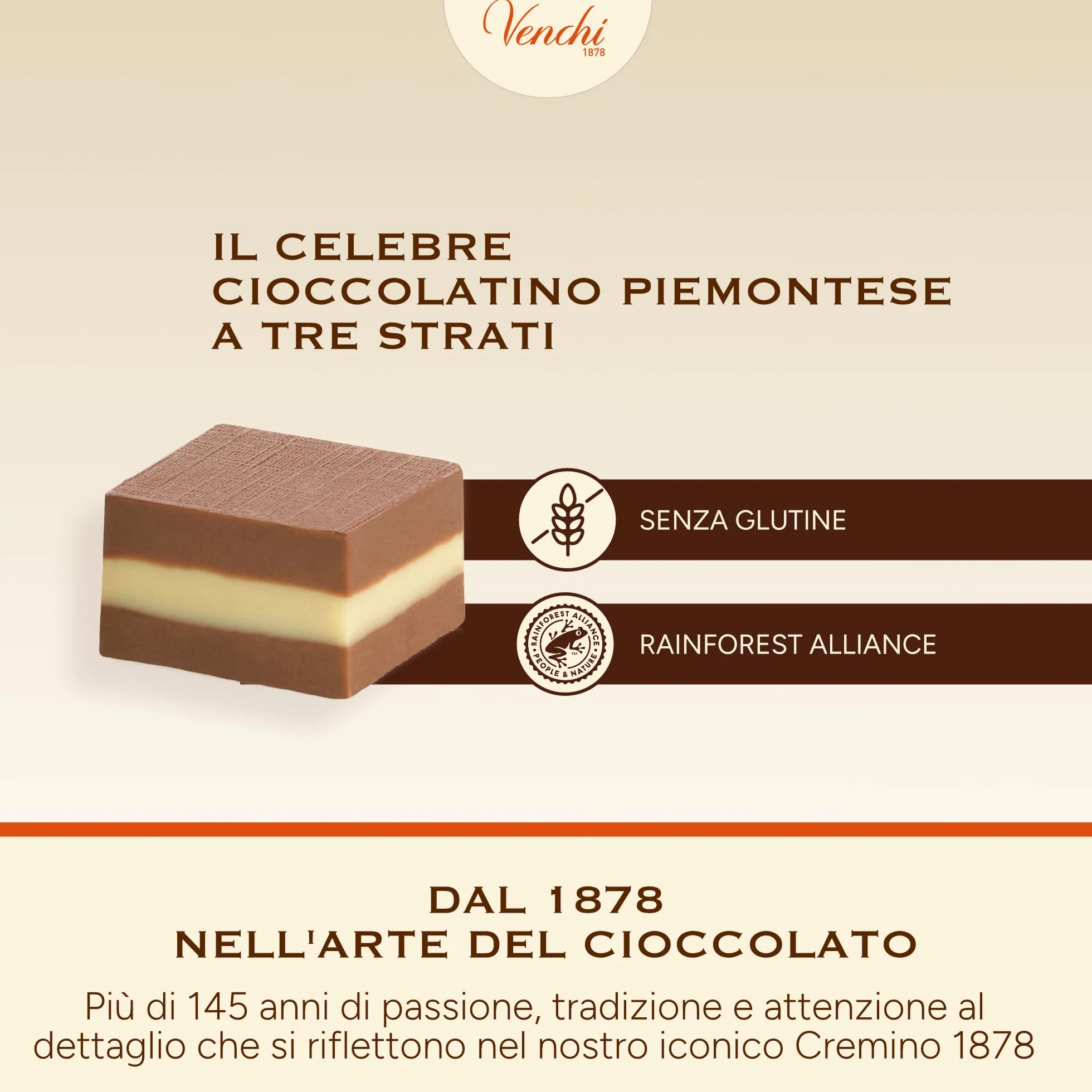 Venchi - Cremini 1878, Cioccolatini Triplo Strato con Pasta di "Nocciola Piemonte IGP" e Mandorla, 1 Kg, Senza Glutine, Senza Coloranti e Senza Conservanti