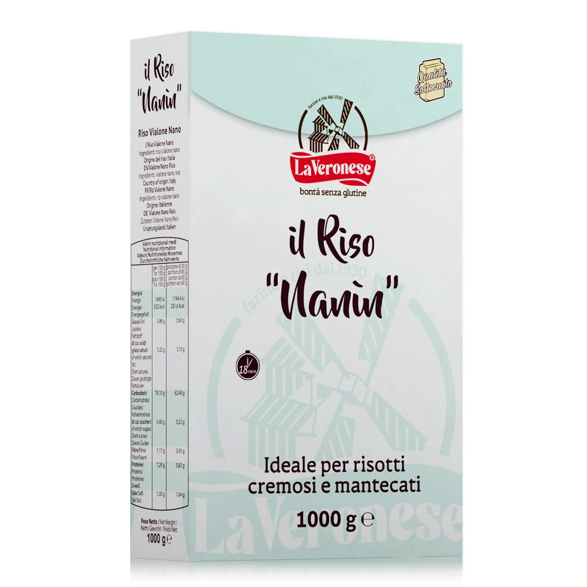 La Veronese | Nanin, Riso Vialone Nano, Varietà di Riso Semifino, Riso Versatile, Senza Glutine, 9x1000g
